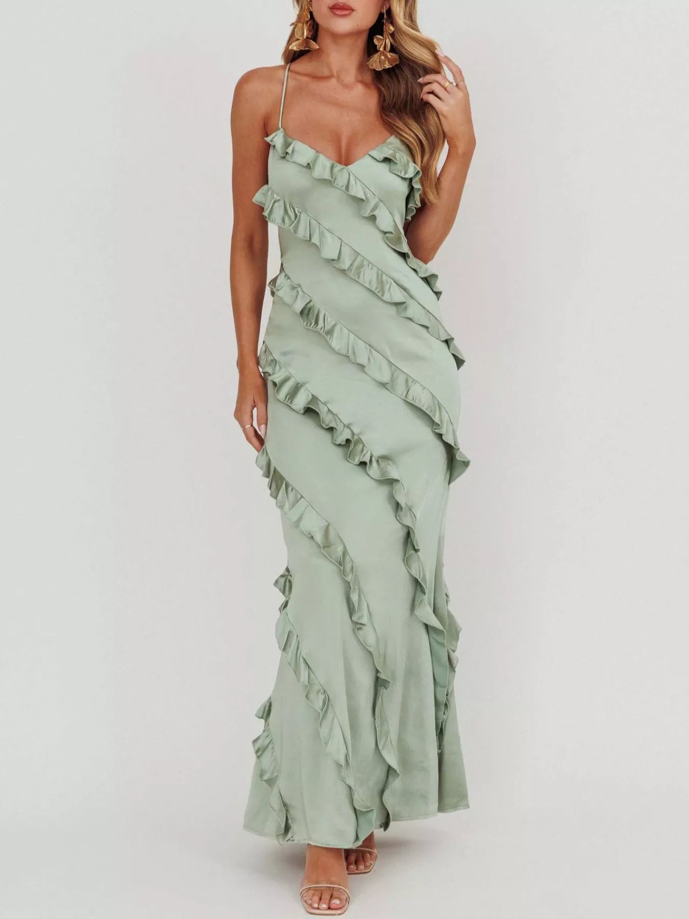 Ruffled Spaghetti Strap Maxi Dress