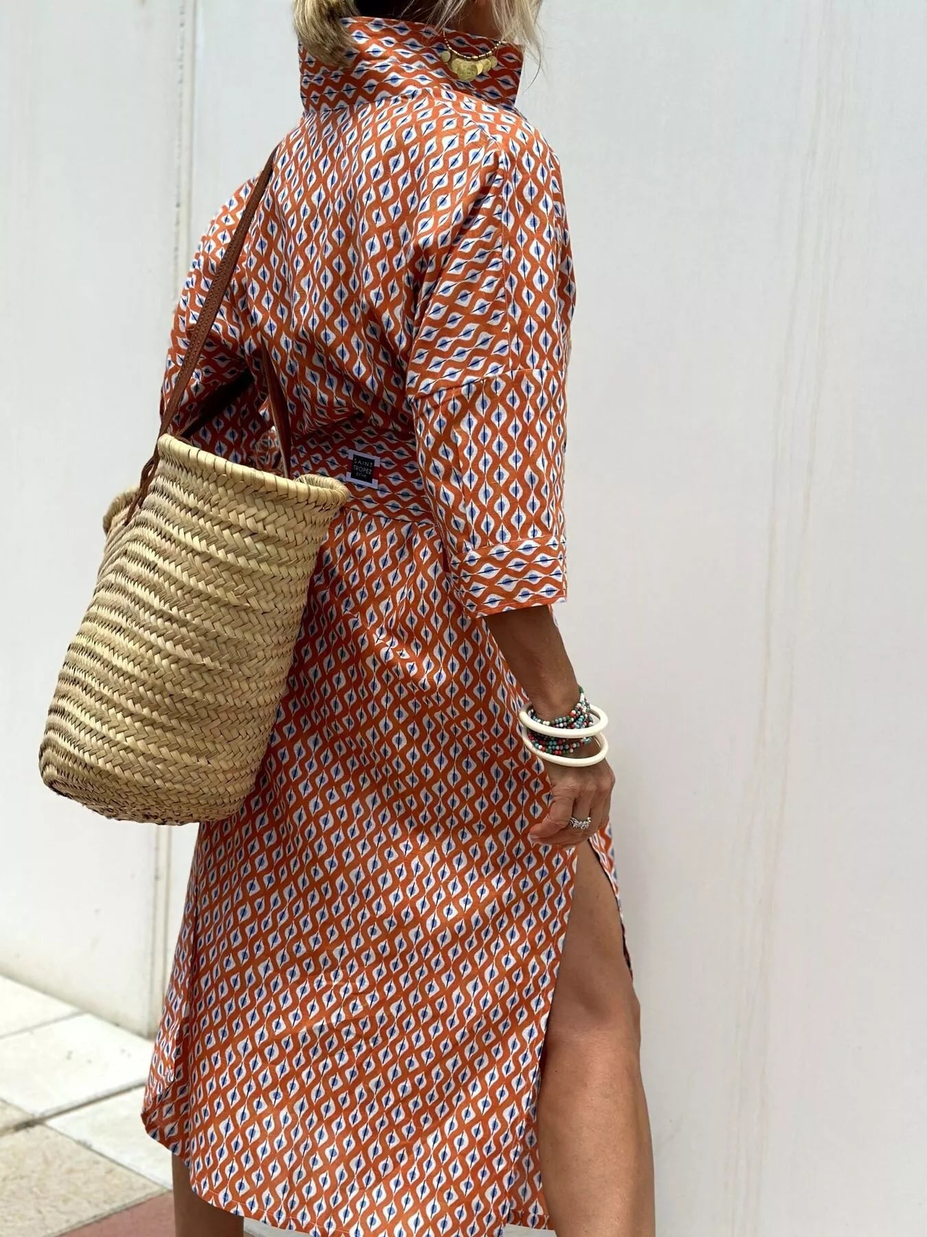 Full Size Printed Button-Down Midi Dress Plus Size