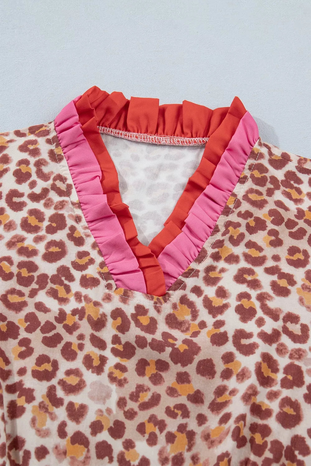 Leopard High Waist Ruffled Colorblock Trim Short Dress