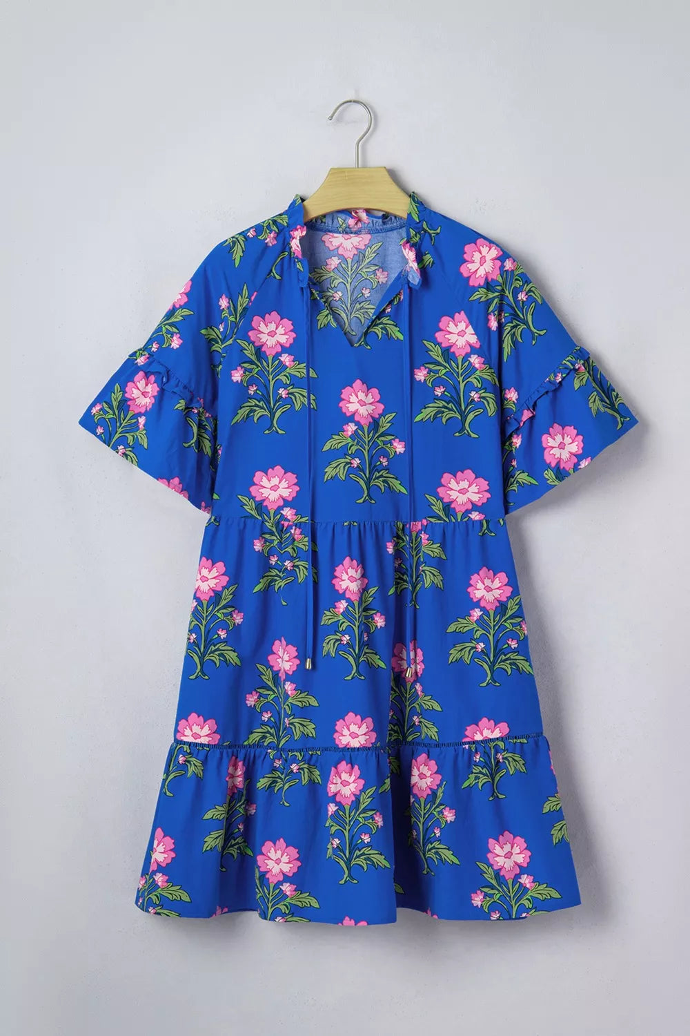 V Neck Short Sleeve Loose Flower Dress