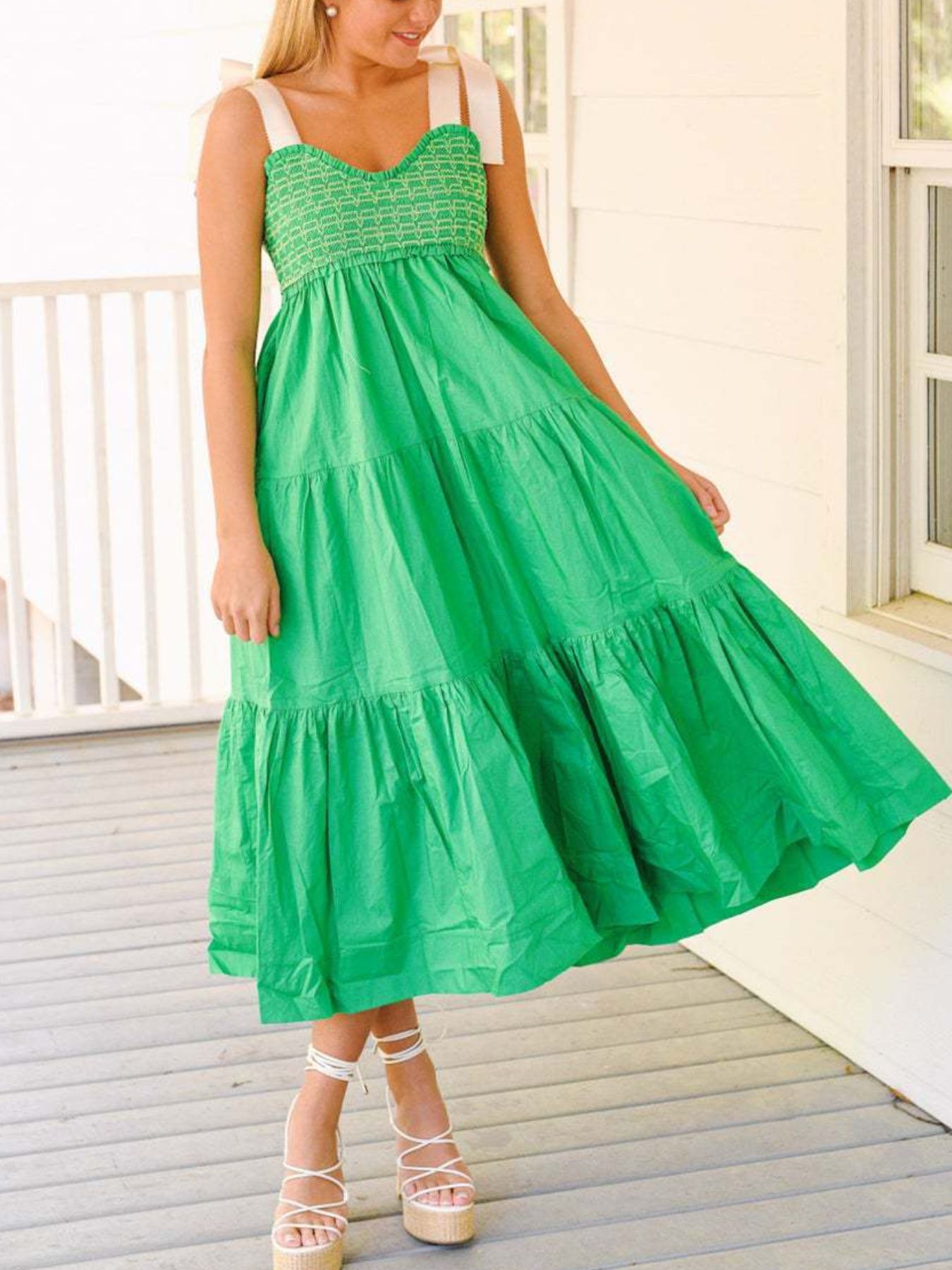 Tie Shoulder Tiered Midi Dress