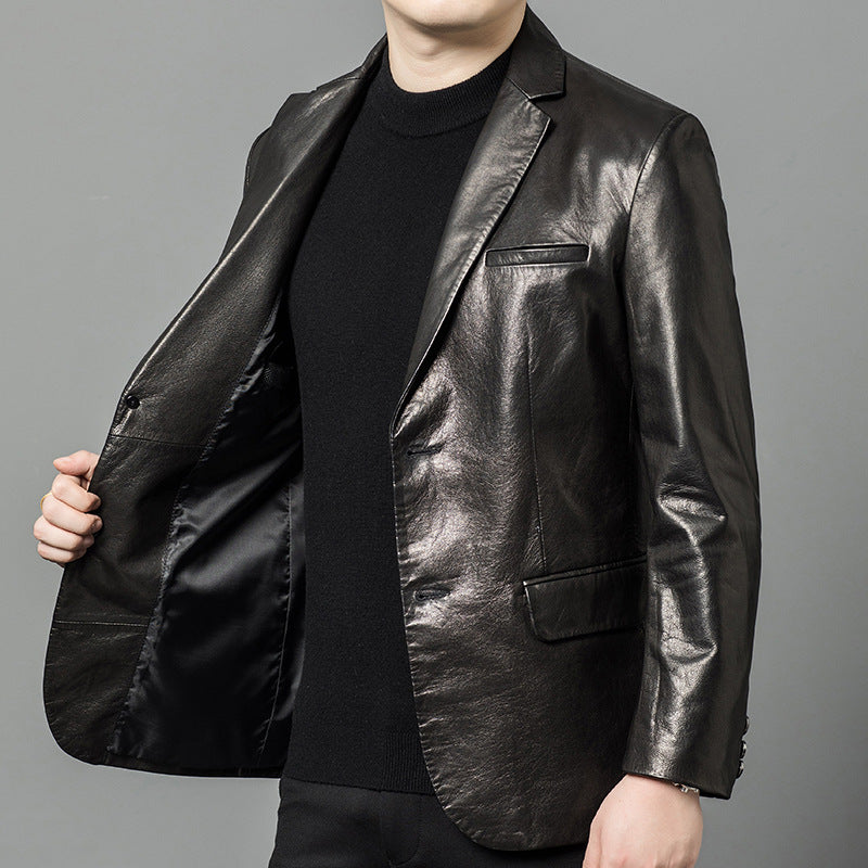 High-end Oil-Waxed Sheepskin Fashionable Casual Blazer
