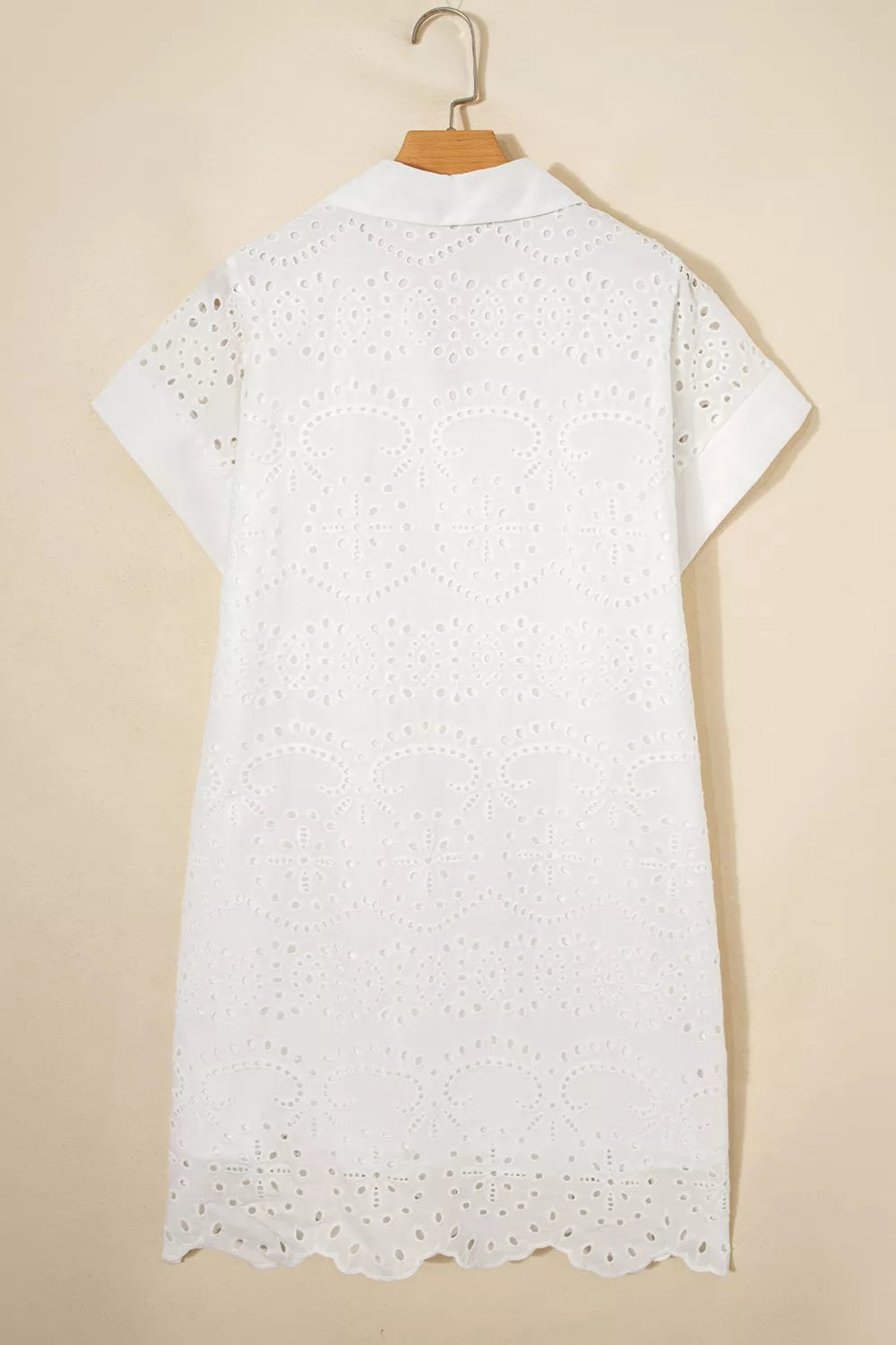Solid Color Eyelet Embroidered T Shirt Mini Dress