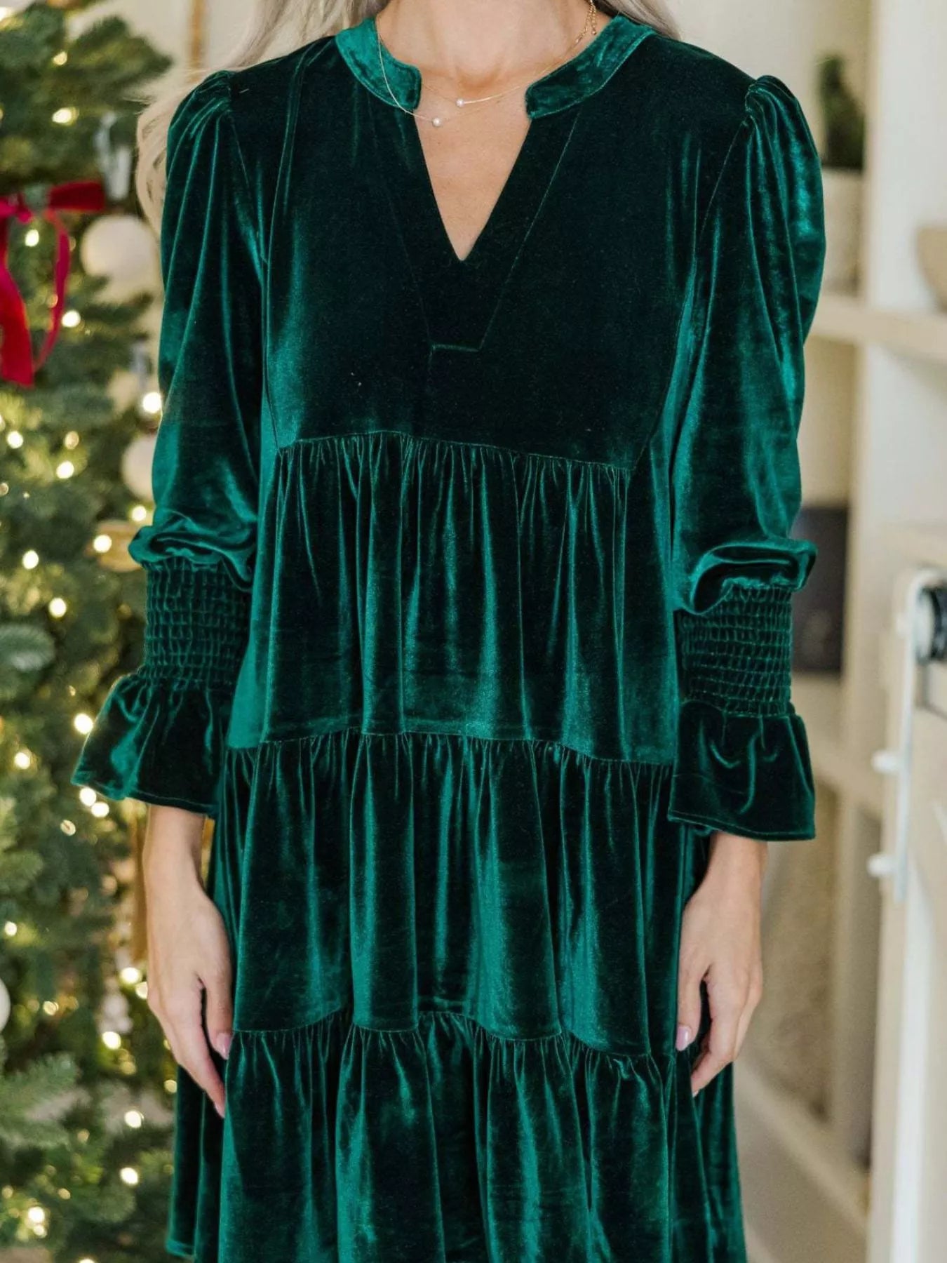 Velvet Tiered Notched Mini Dress