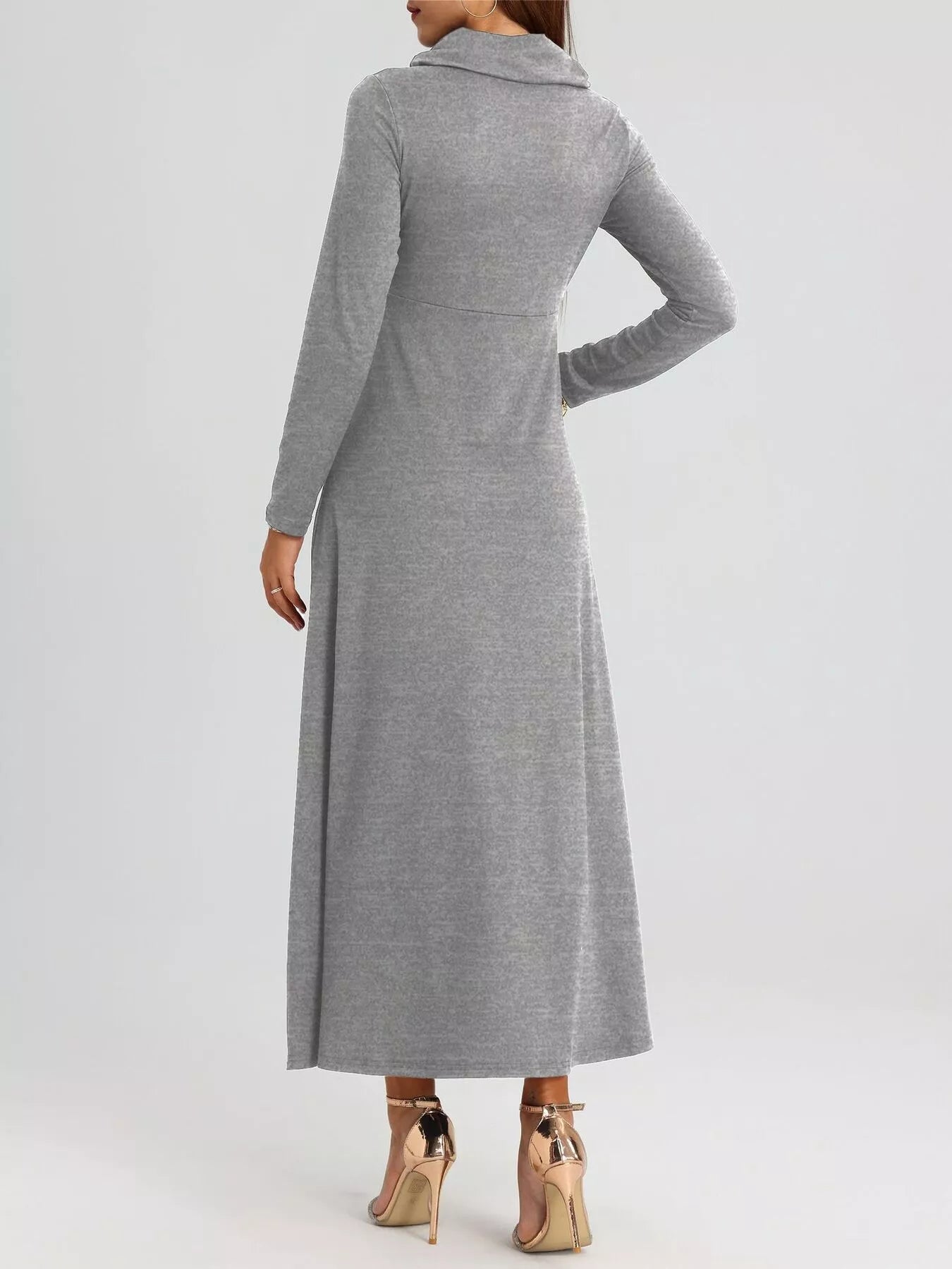 Cowl Neck Long Sleeve Midi Dress