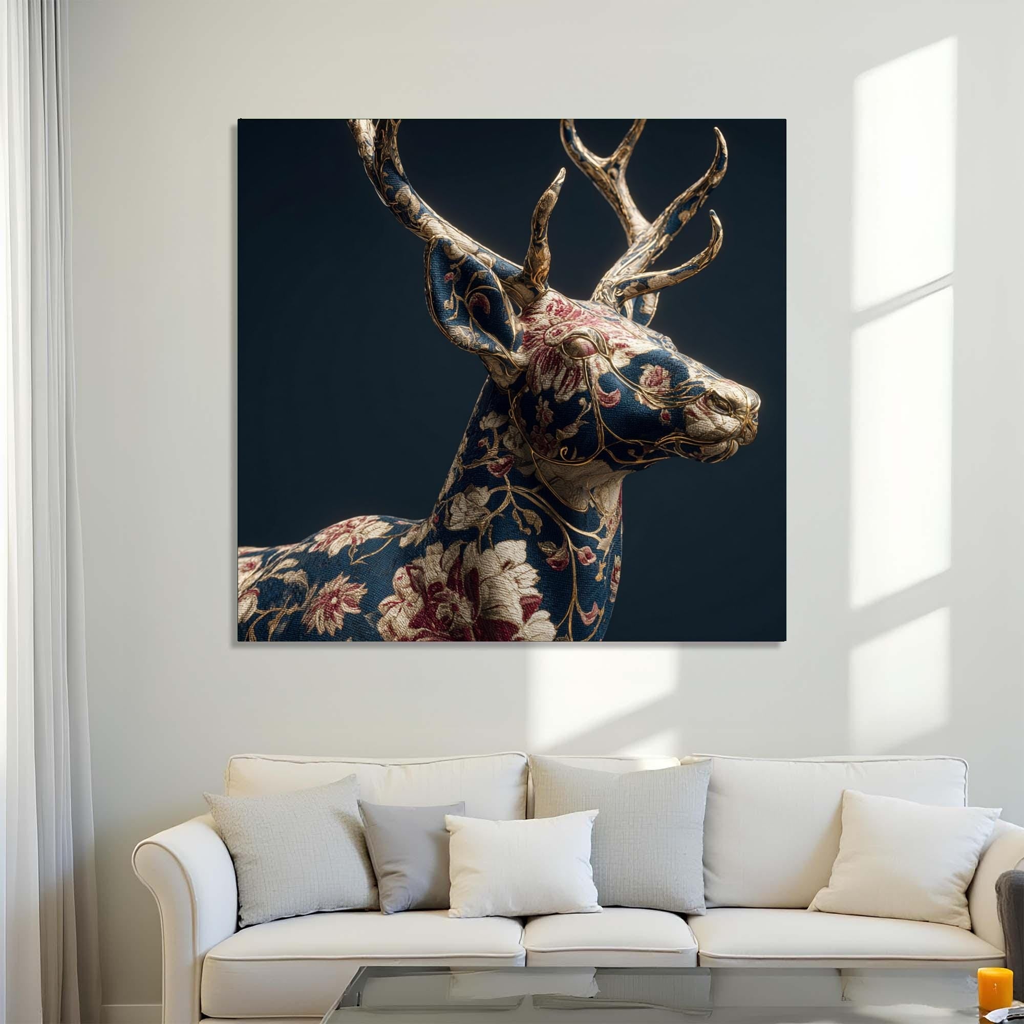 Floral Deer Tempered Glass Wall Art | Rustic Animal Portrait