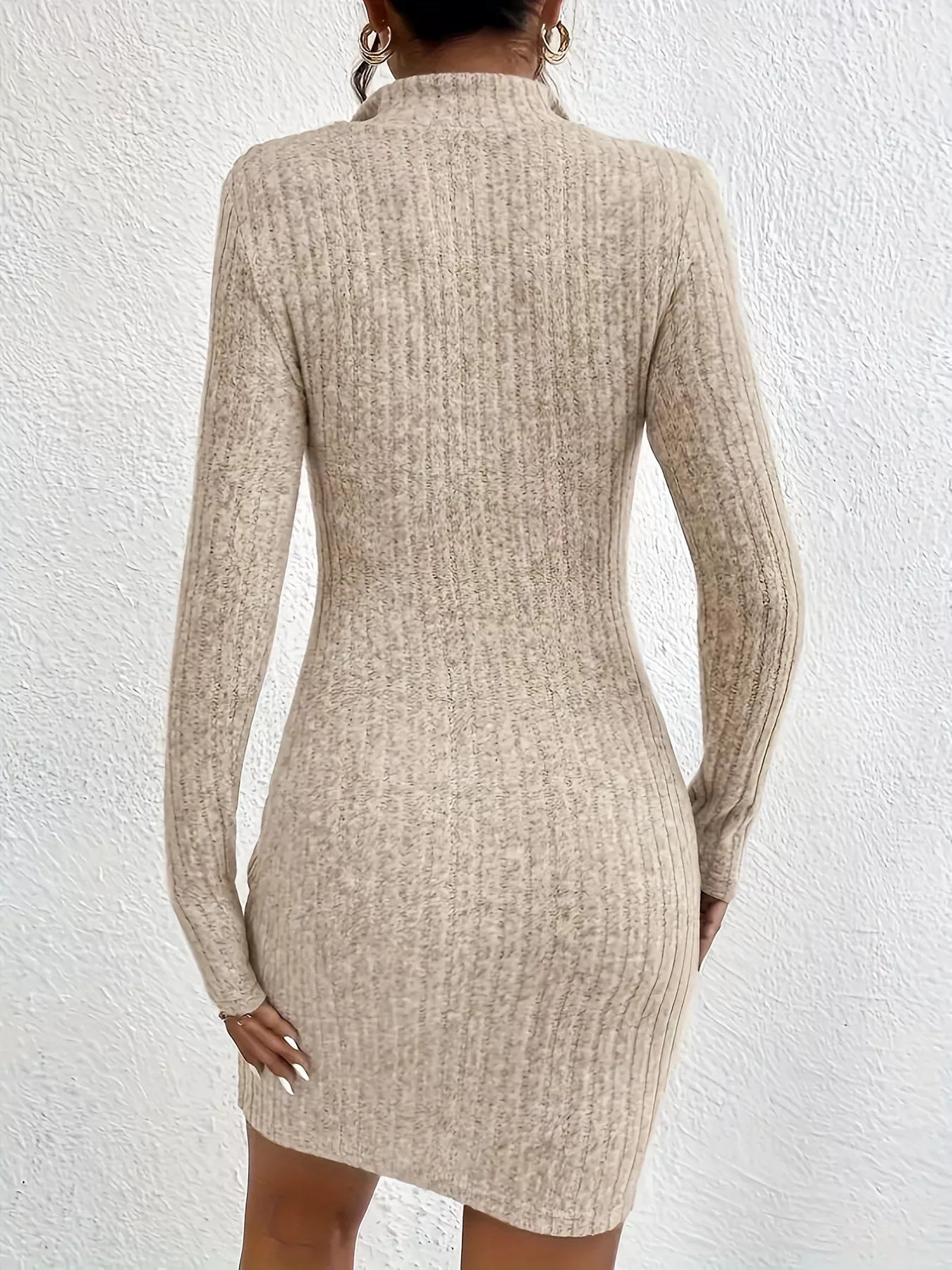 Ribbed Knit Bodycon Mini Dress with Zipper