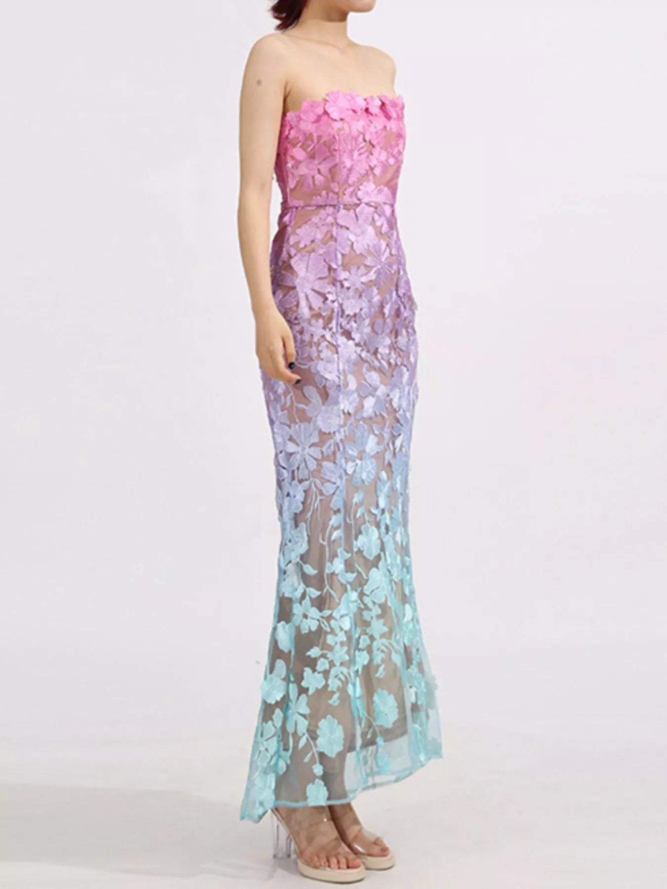 Floral Embroidered Tube Maxi Dress