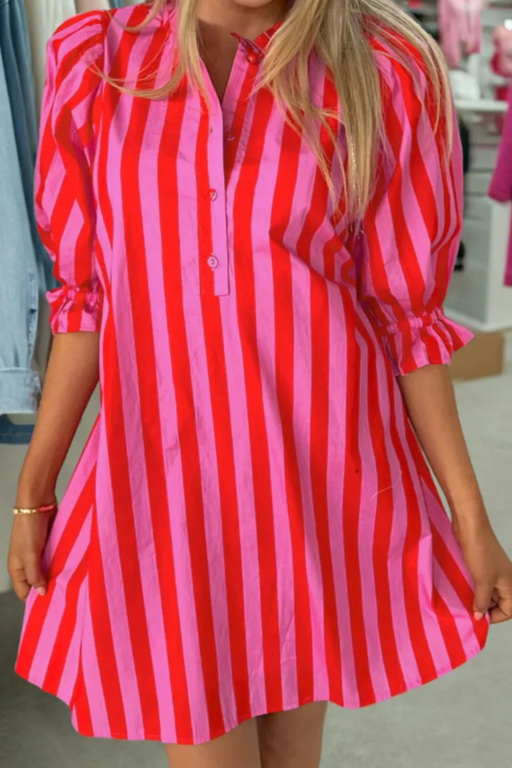 Striped Half Sleeve Mini Dress