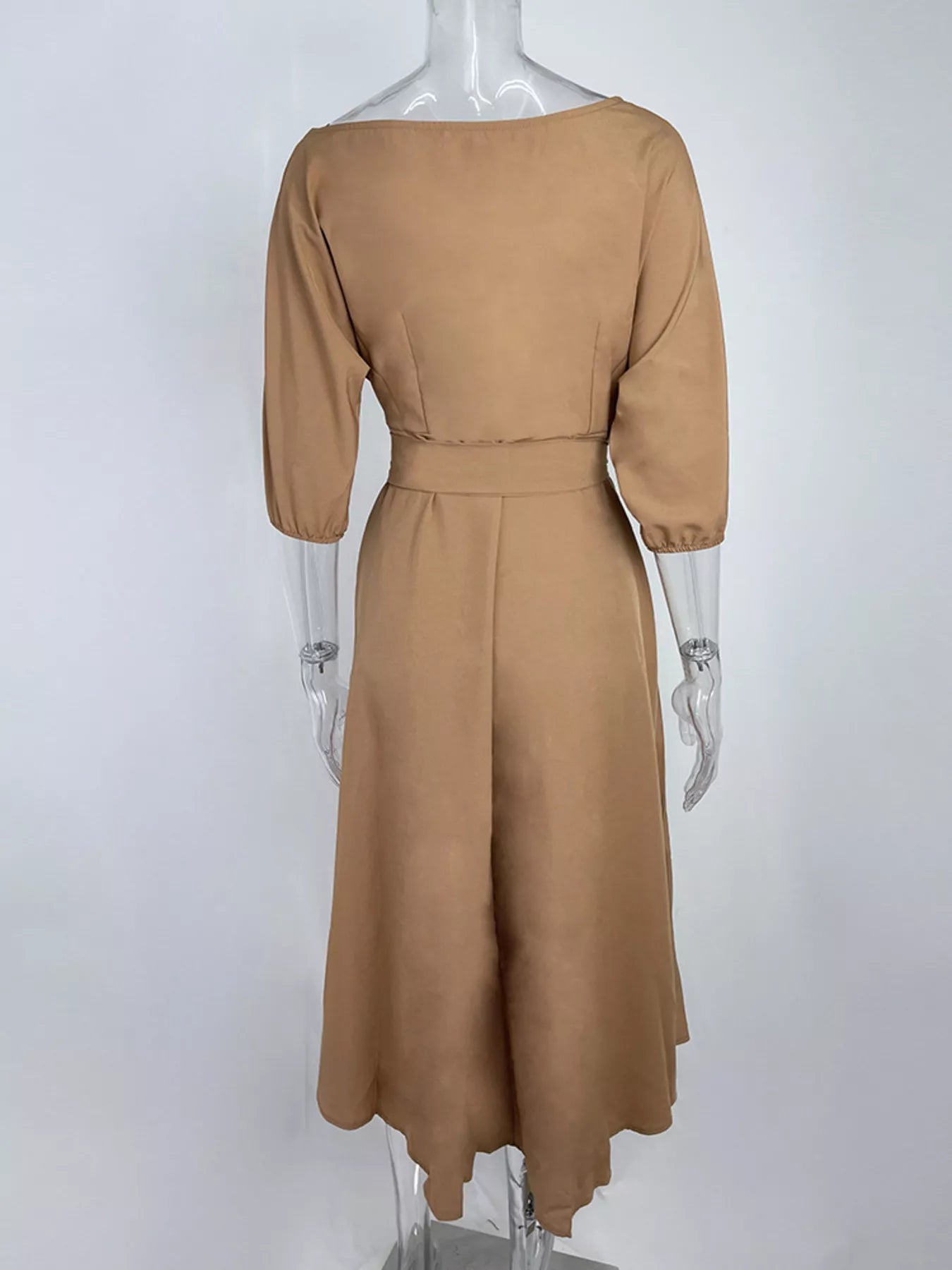 Boat Neck Tie Waist Dress