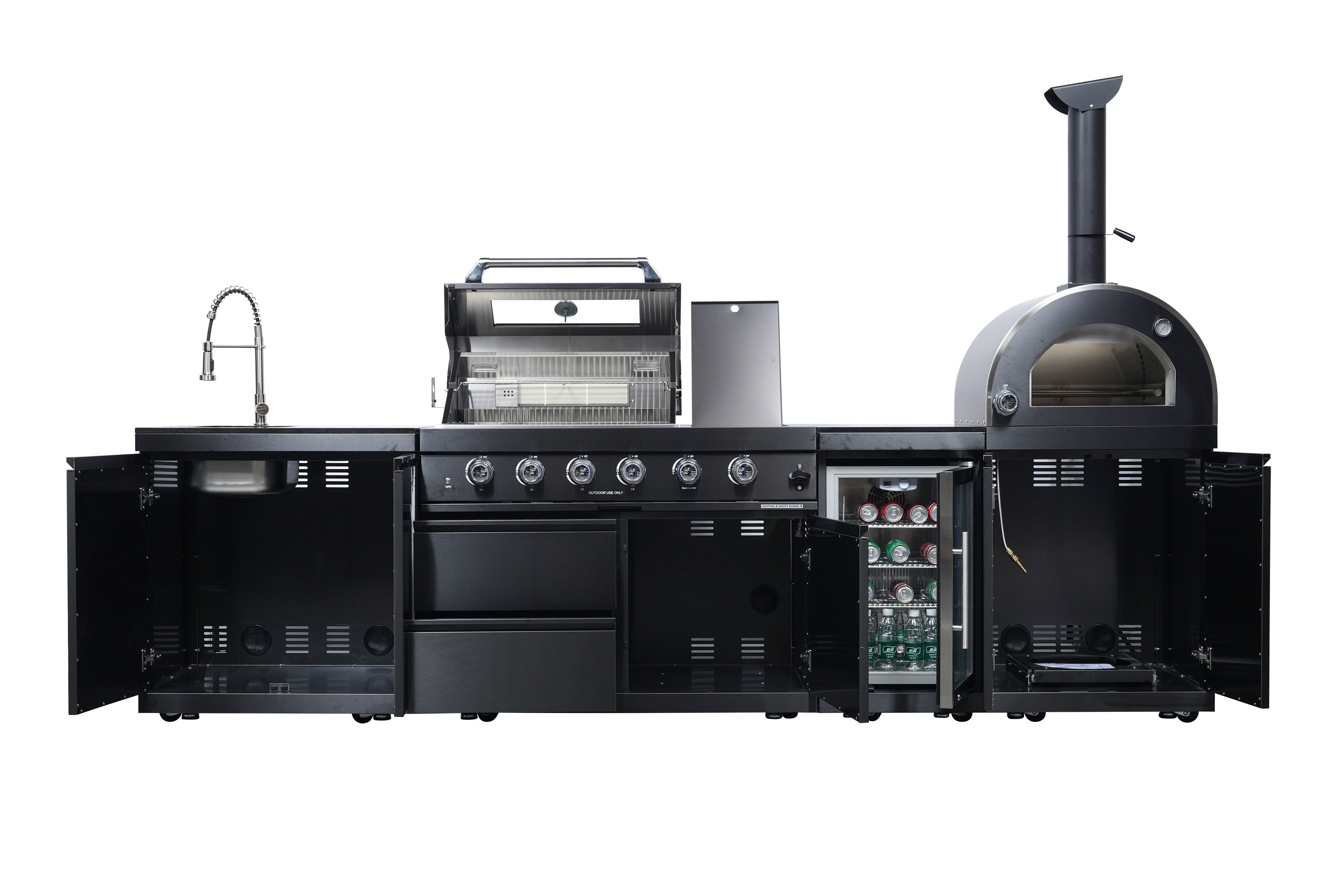 Black 125-Inch Double Stainless Steel Gas Outdoor Kitchen Grill