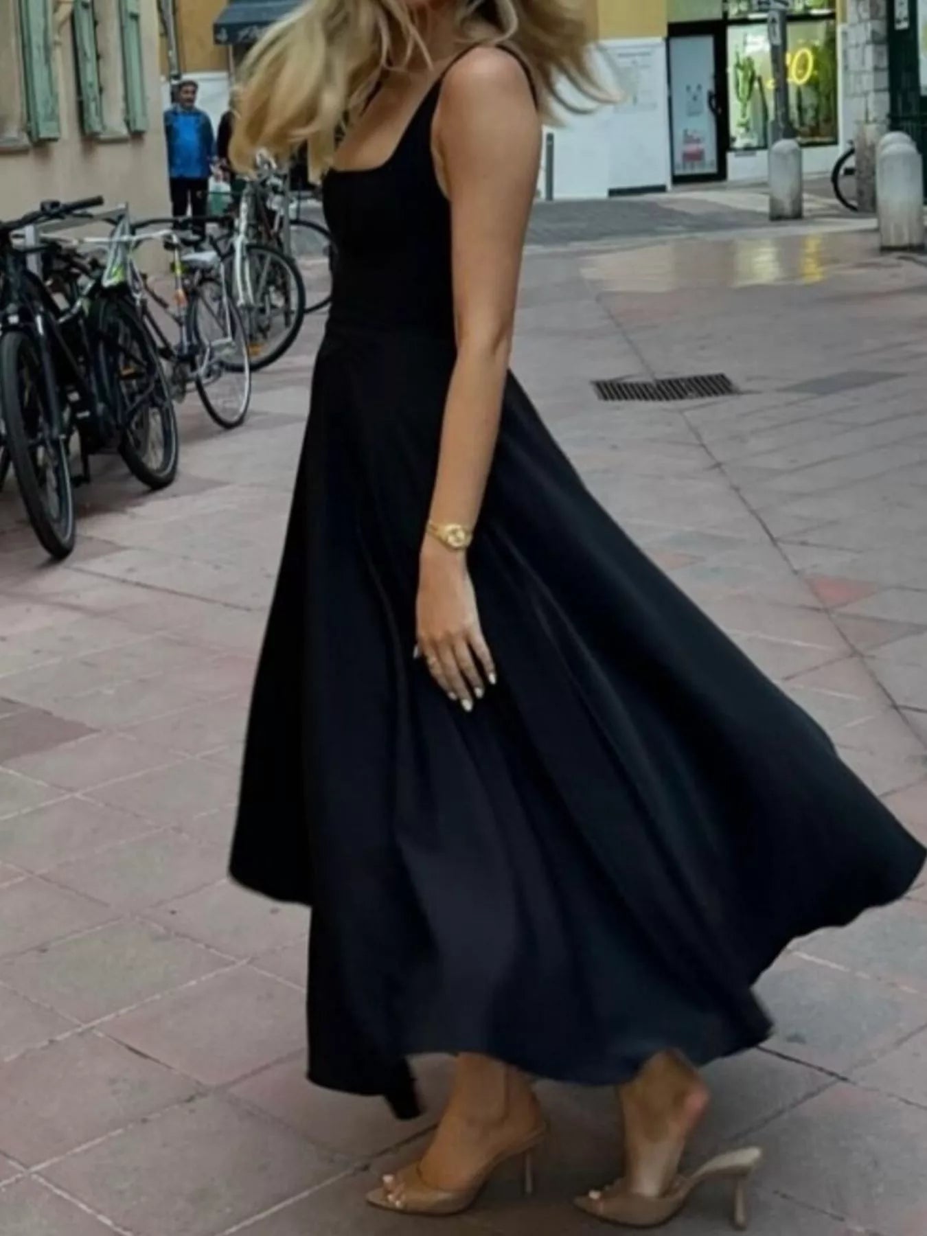 Square Neck Wide Strap A-Line Dress