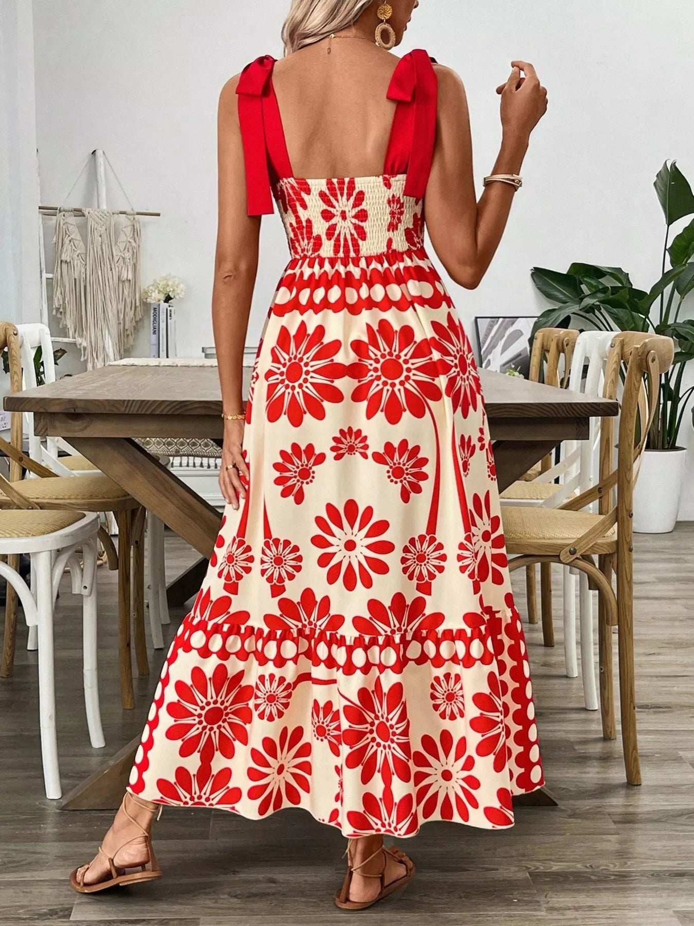 Floral Print Tie-Shoulder Midi Dress