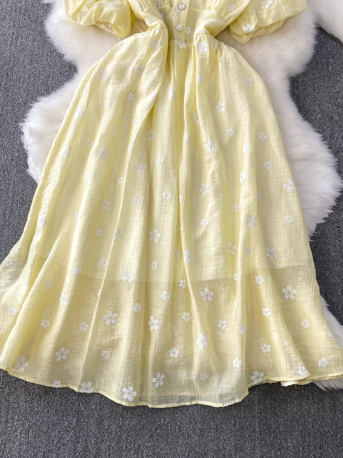 Floral Puff Sleeve A-Line Midi Dress