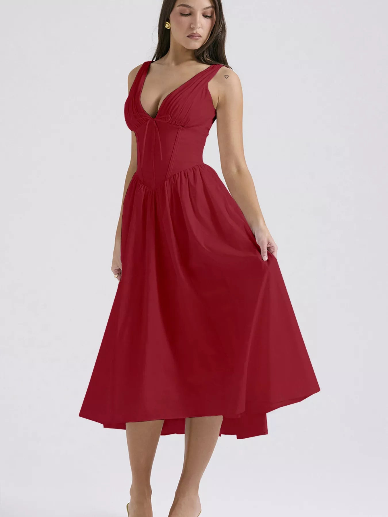 V-Neck Sleeveless Midi Dress
