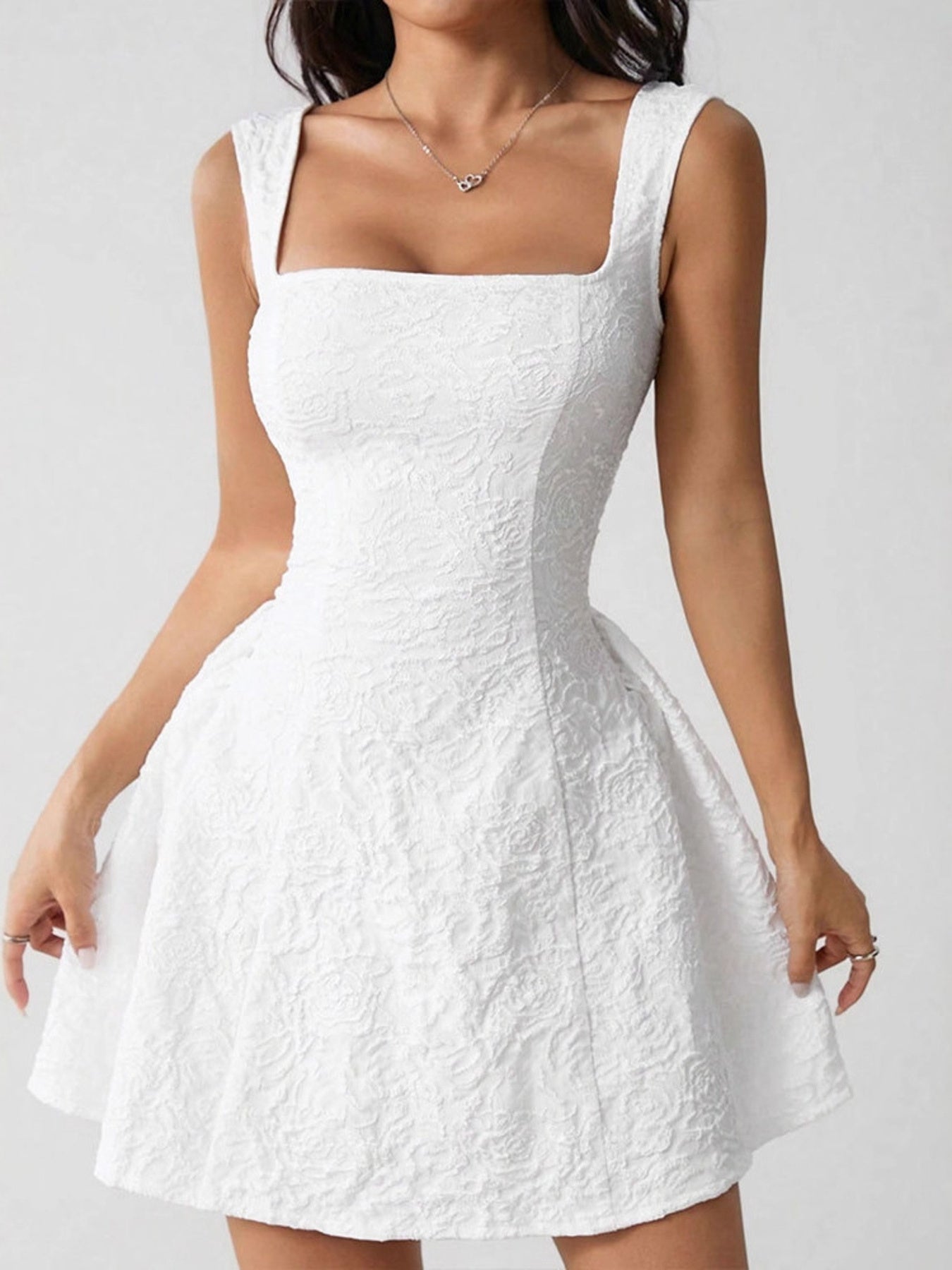 Textured Square Neck Mini Dress