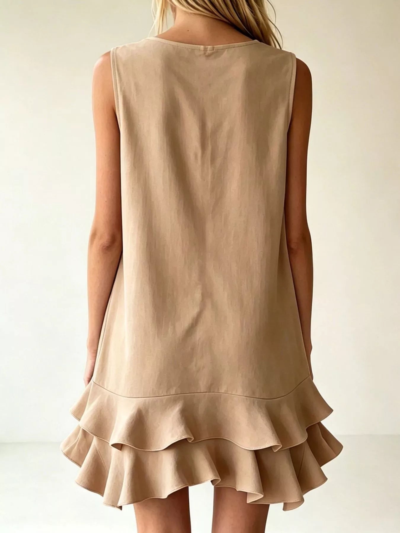 Full Size Sleeveless V-Neck Tiered Ruffle Mini Dress Plus Size