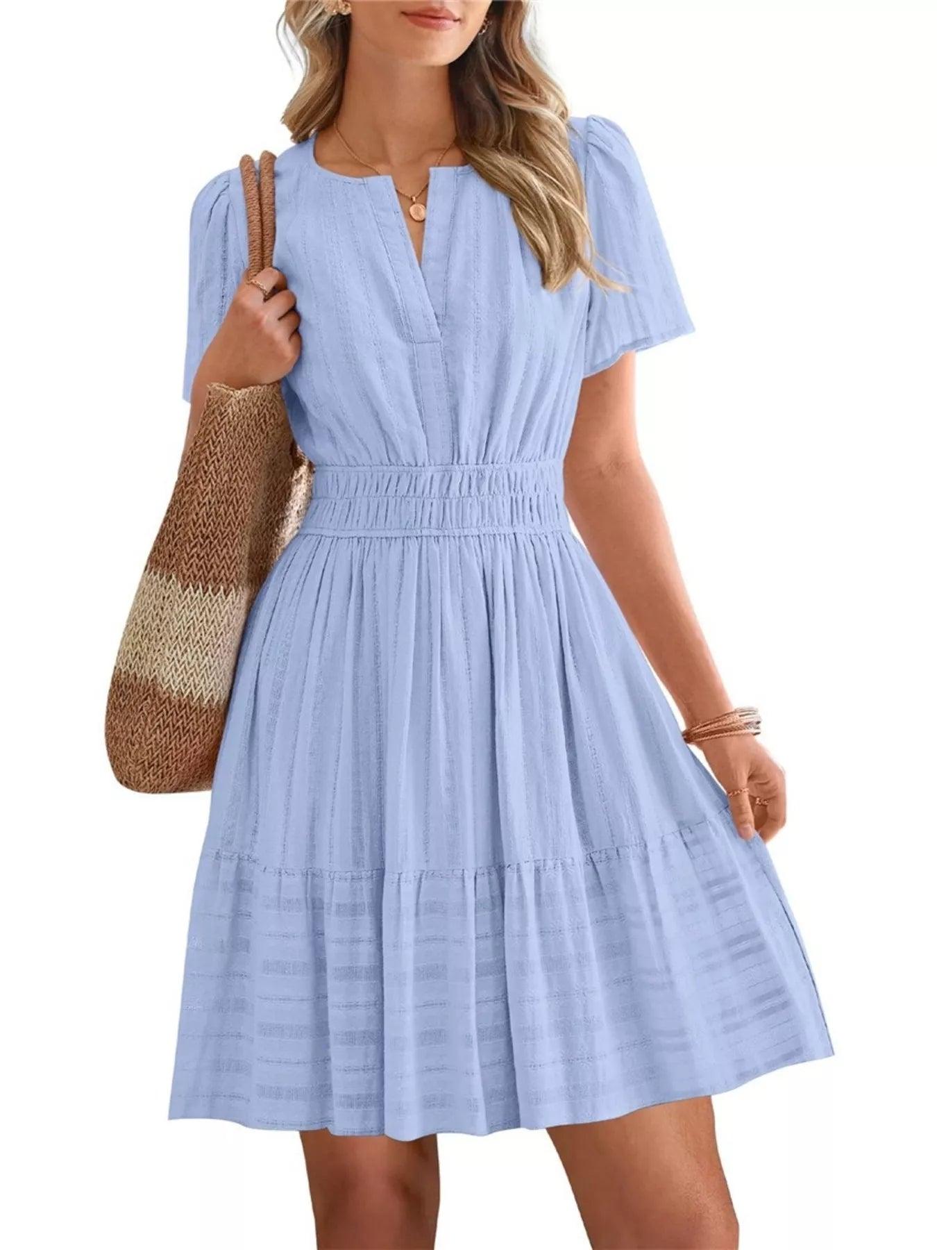 Short Sleeve Smocked Waist Tiered Dress