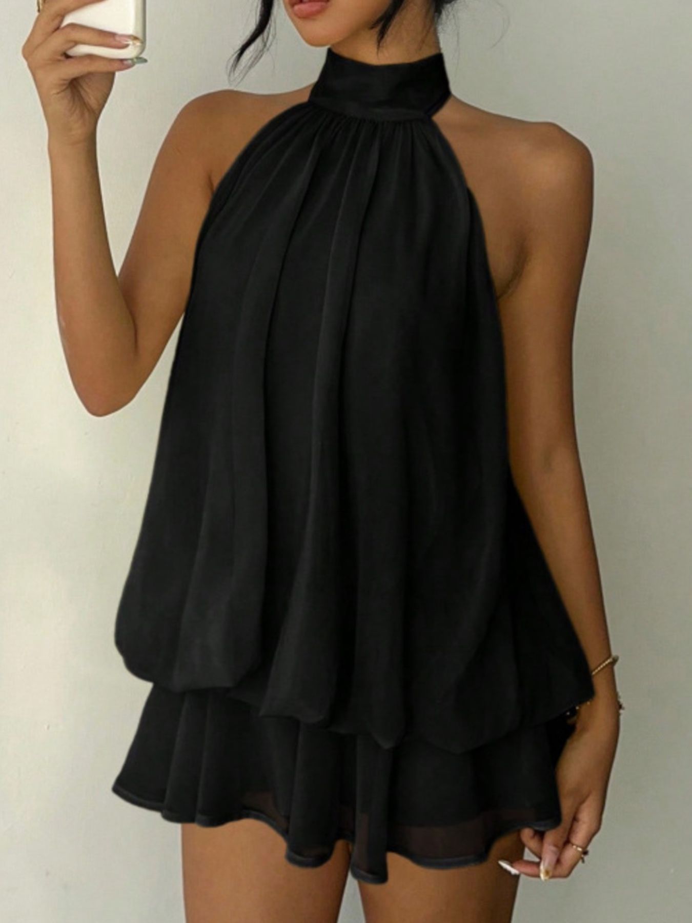 Halter Neck Layered Mini Dress