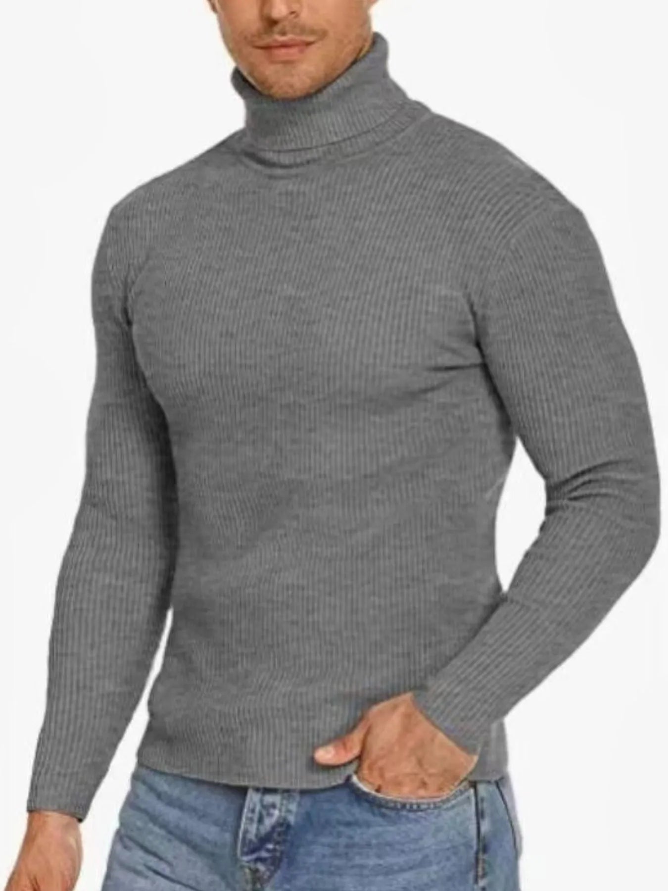 Men's Plus Size Ribbed Turtleneck Long Sleeve Sweater