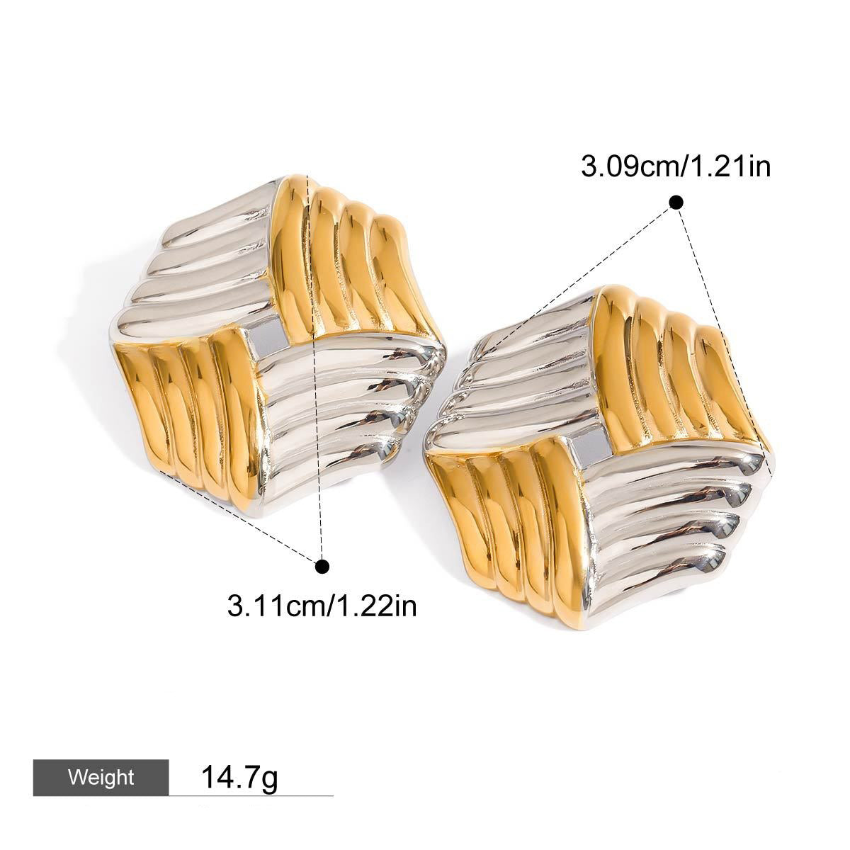 18K gold octagonal earrings with stripes design