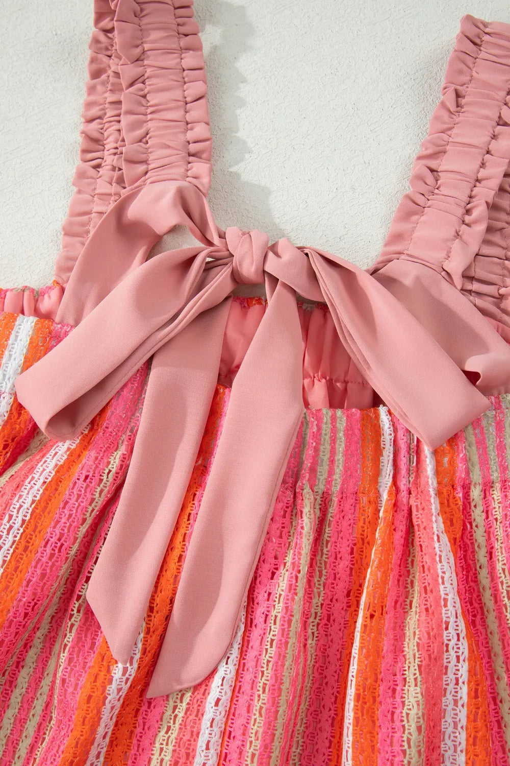 Stripe Ruffled Straps Ribbon Knot Flowy Vacation Maxi Dress