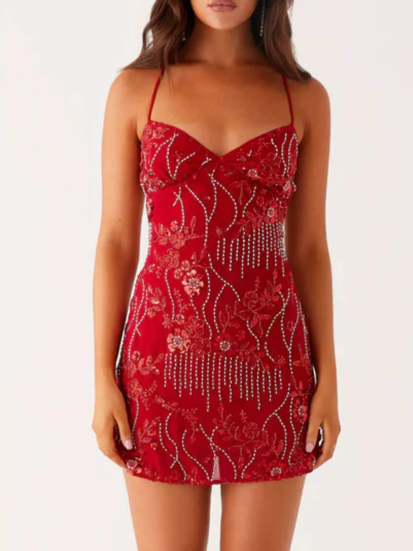 Beaded Floral Mini Dress