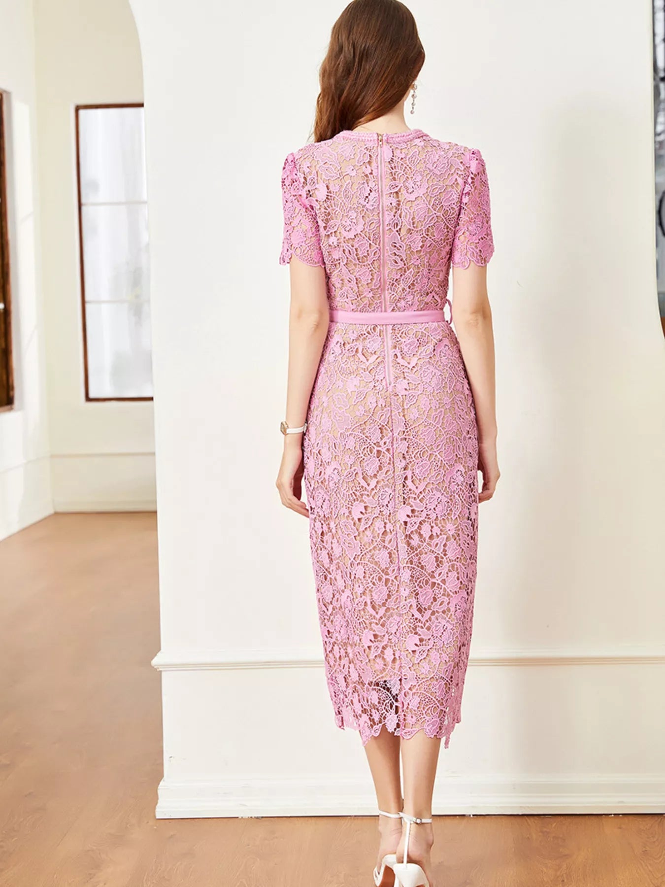 Lace Button-Up Midi Dress