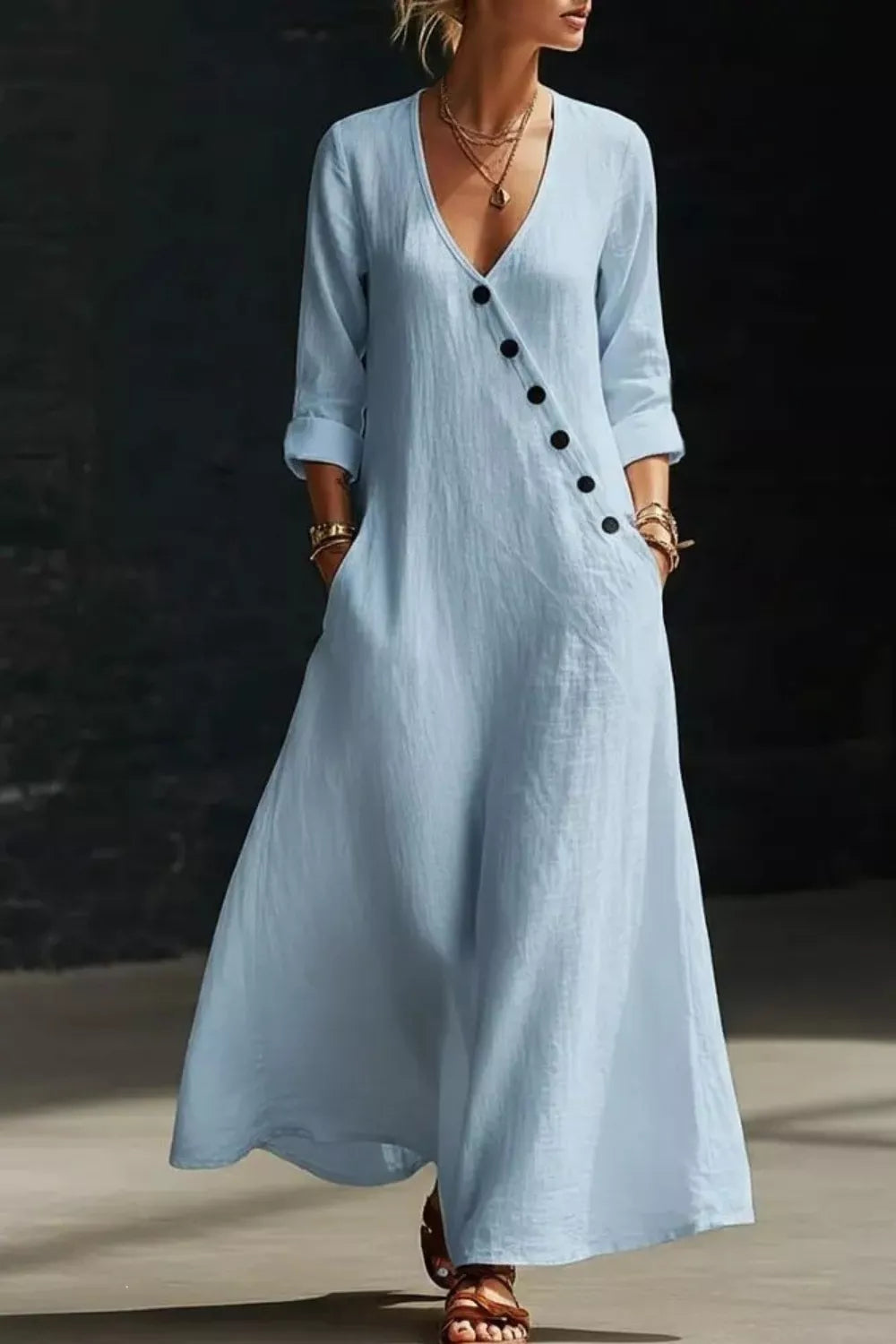 Surplice Long Sleeve Maxi Dress