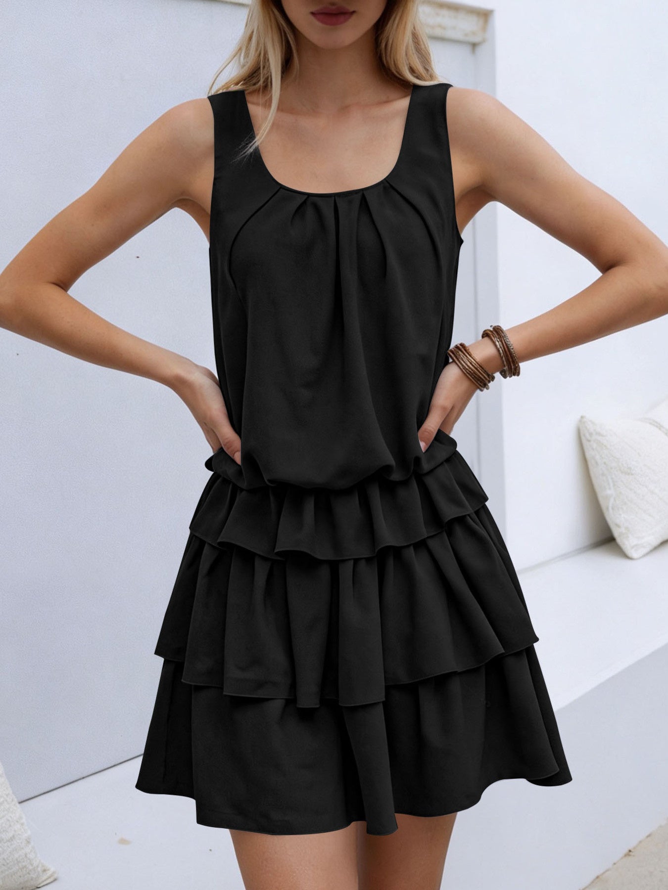 Sleeveless Ruffle Layered Mini Dress