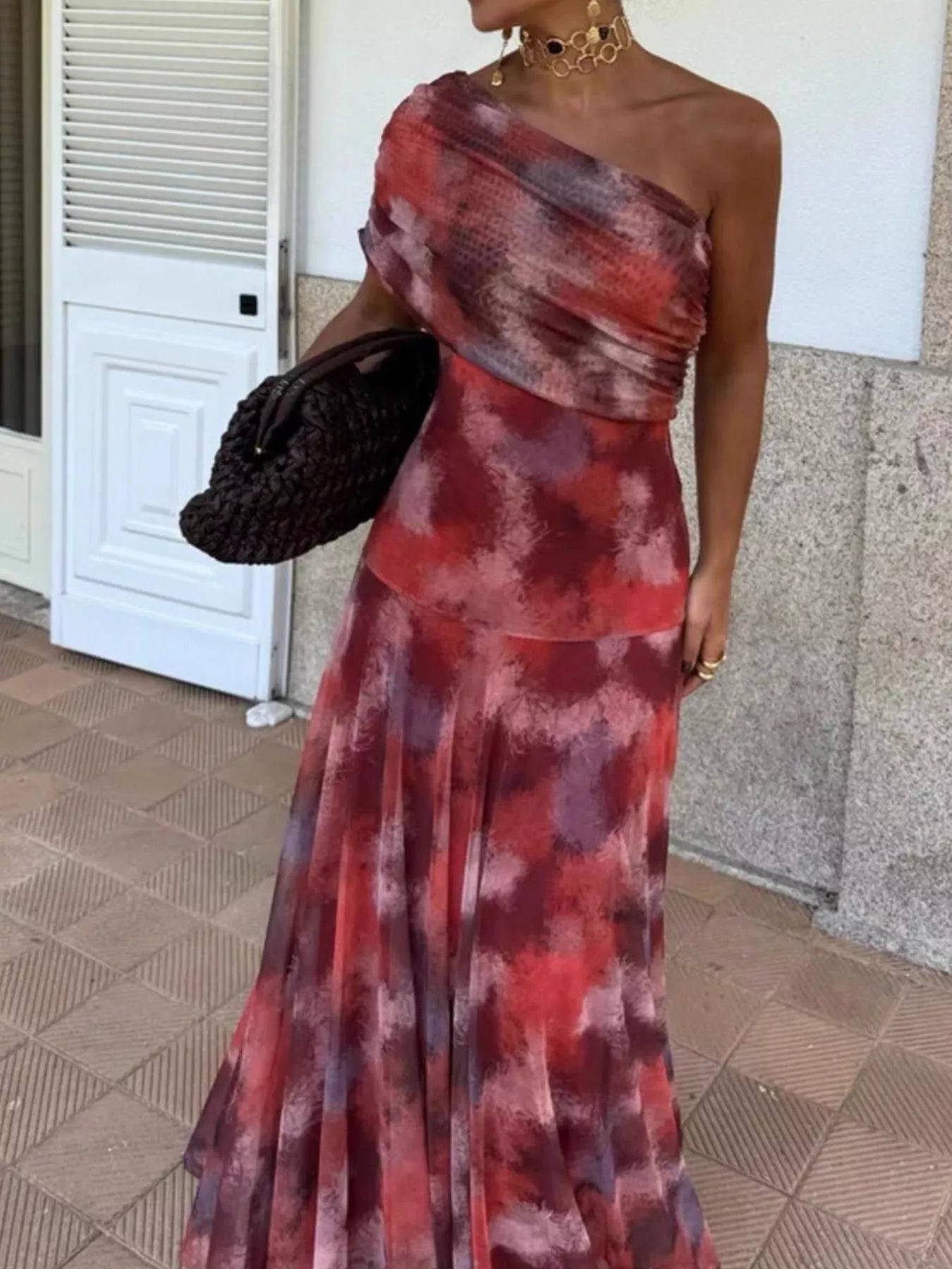 Printed Short Sleeve Maxi Dress
