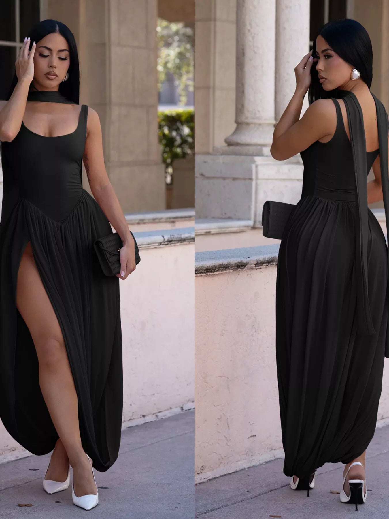 Scoop Neck Slit Maxi Dress