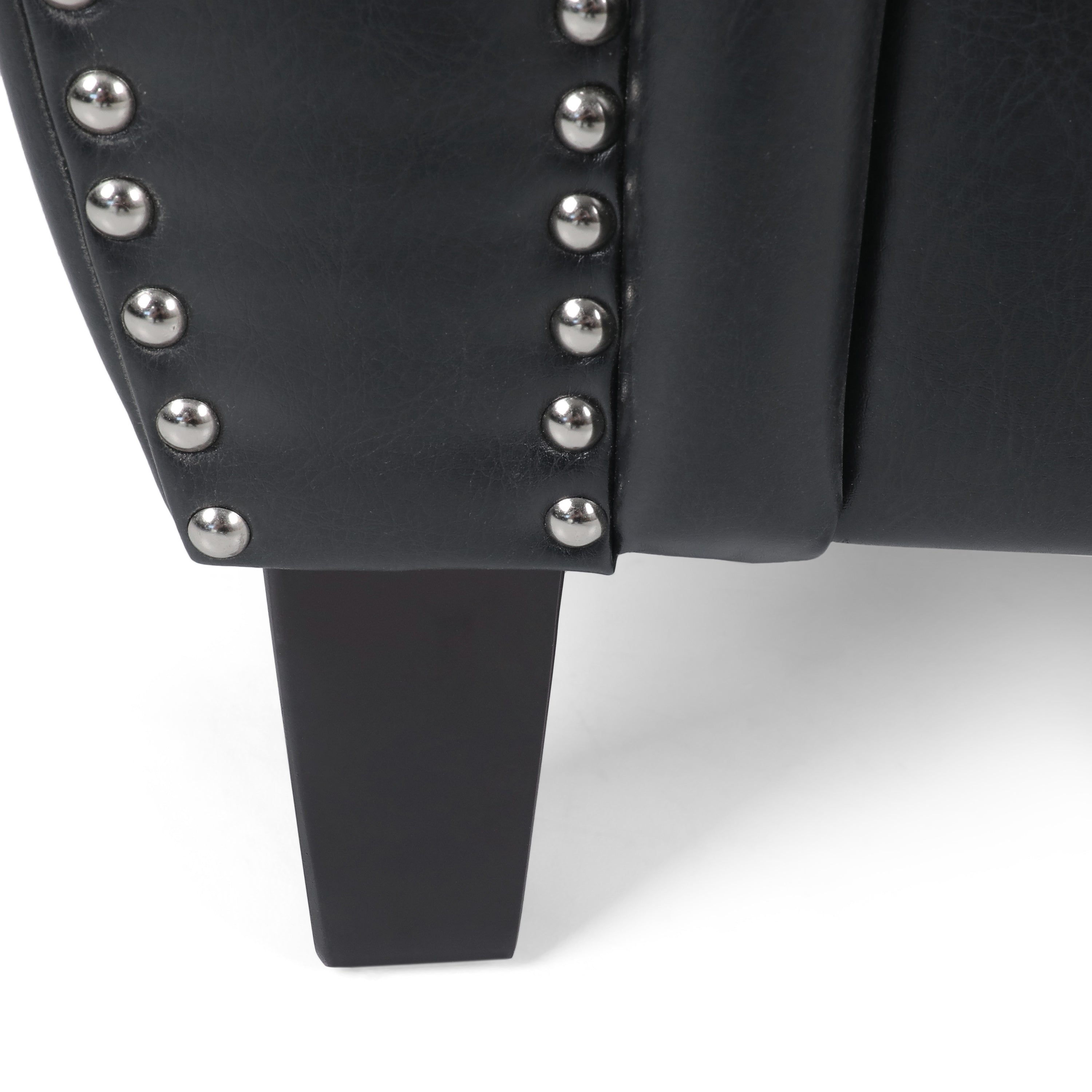 Club Chair Contemporary PU Leather Black Rolled Arms Nailhead Trim 37 In