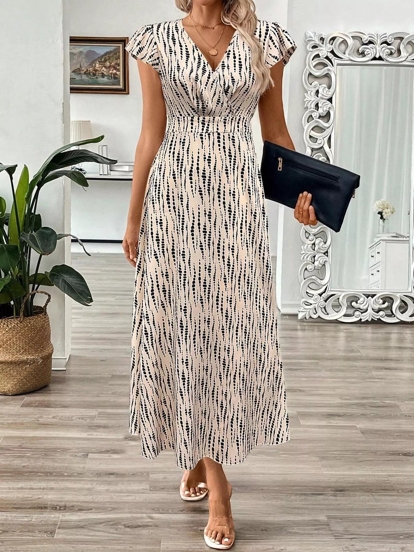 Surplice Cap Sleeve Midi Dress