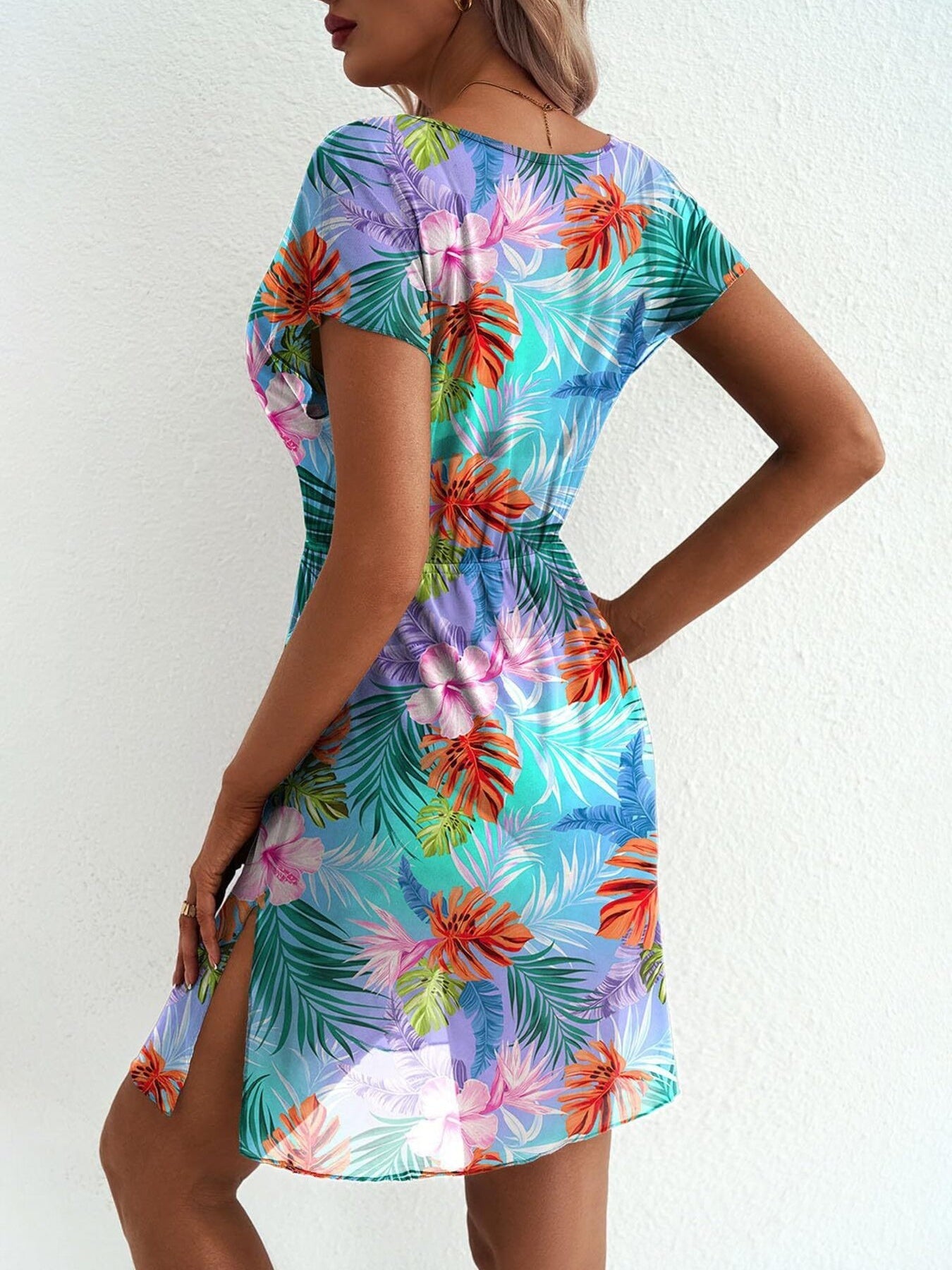 Printed Short Sleeve Mini Dress