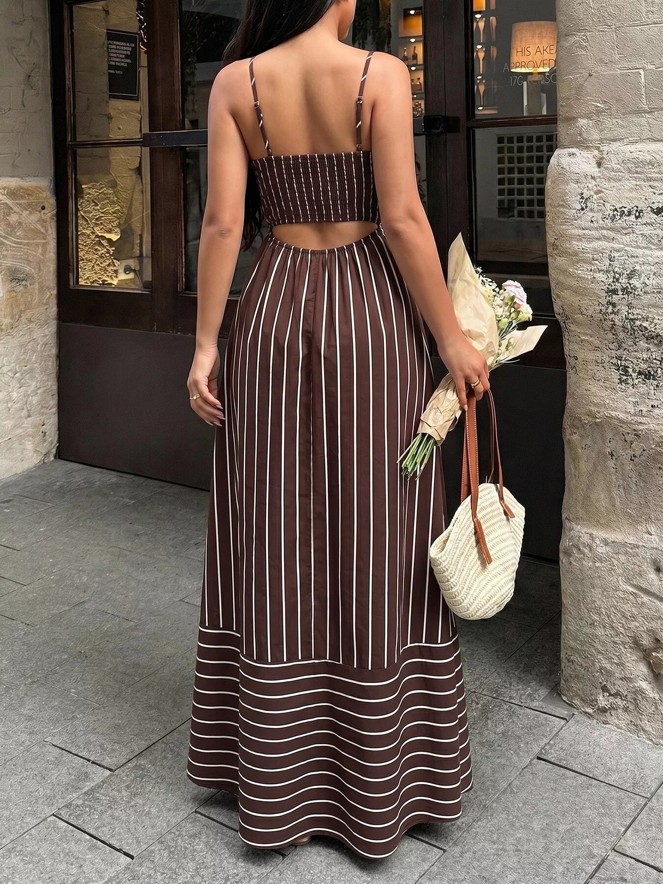 Striped Print Spaghetti Strap Maxi Dress