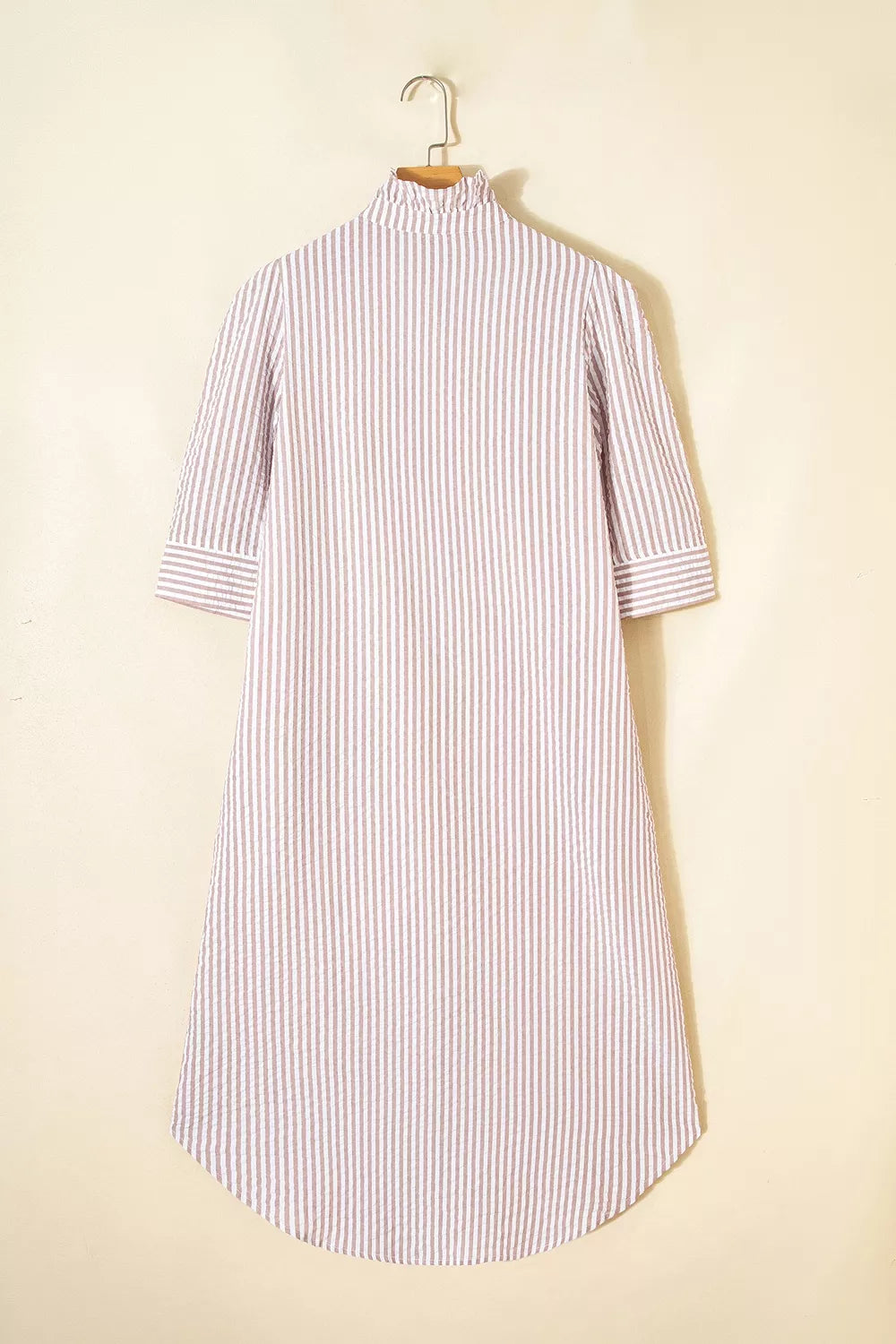 Stripe Frilled Collar Half Sleeve Shirt Dress