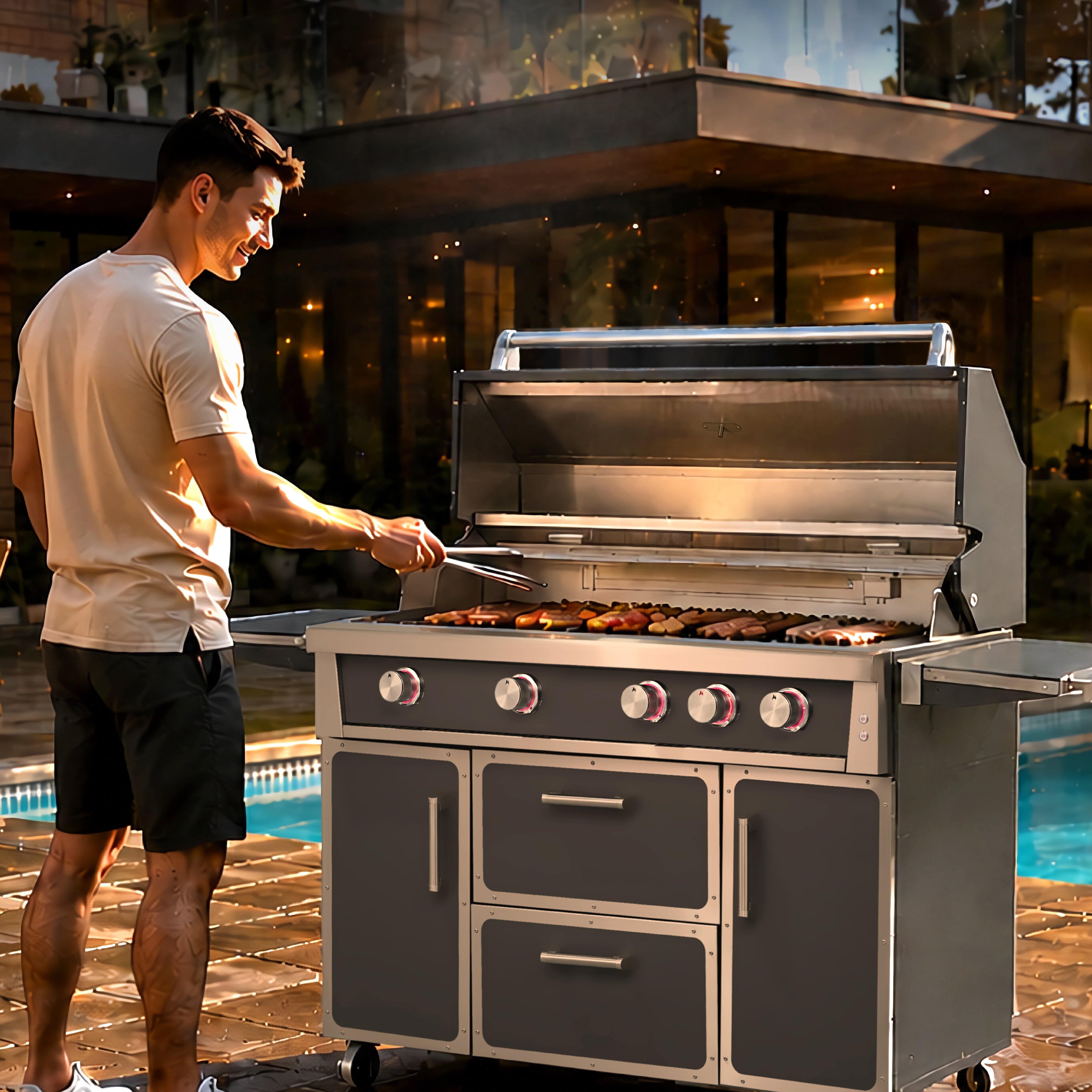 Grey Painting LPG 49'' Stainless Steel Standard Grill