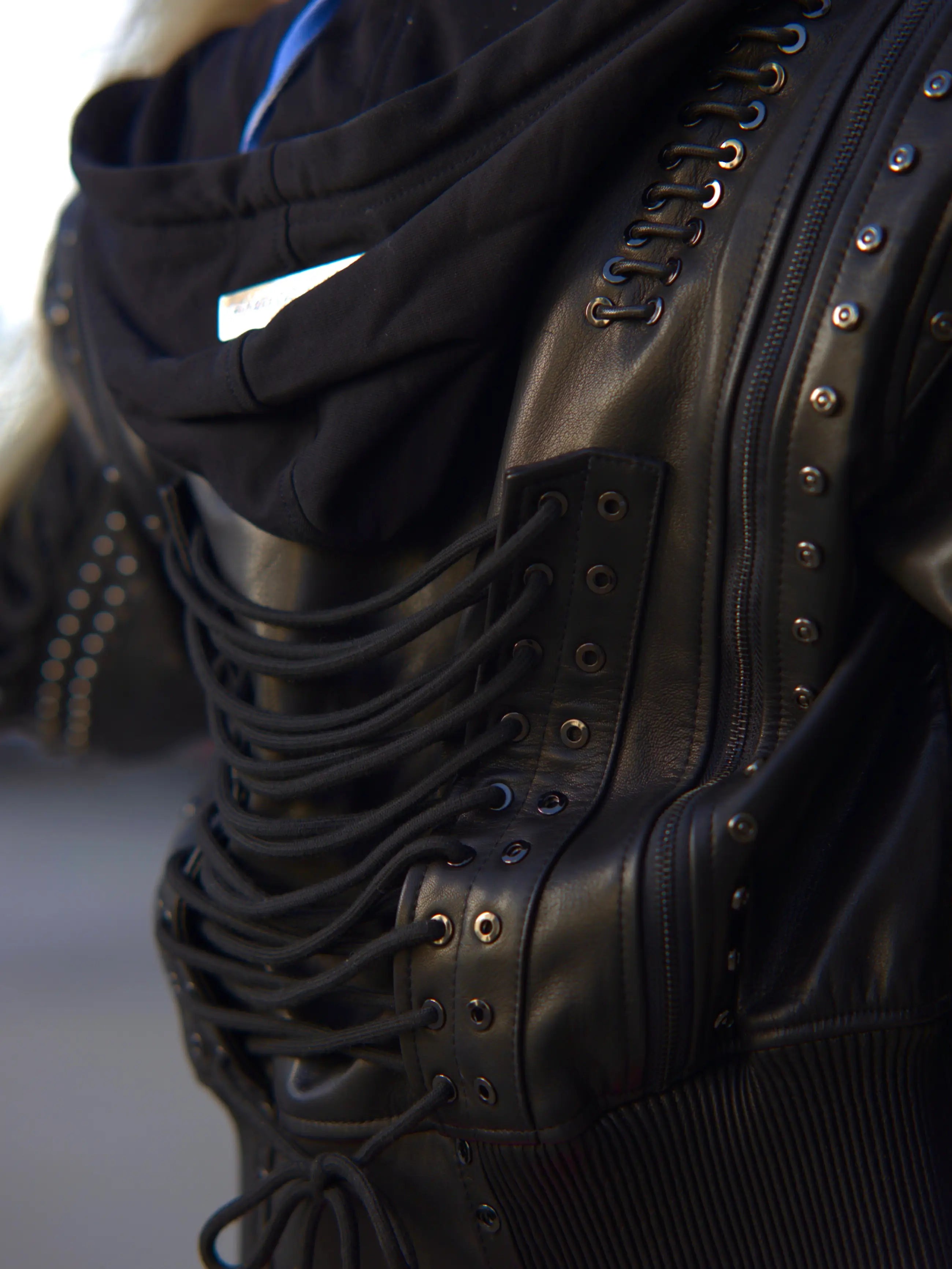 Lace Up Leather Bomber Jacket