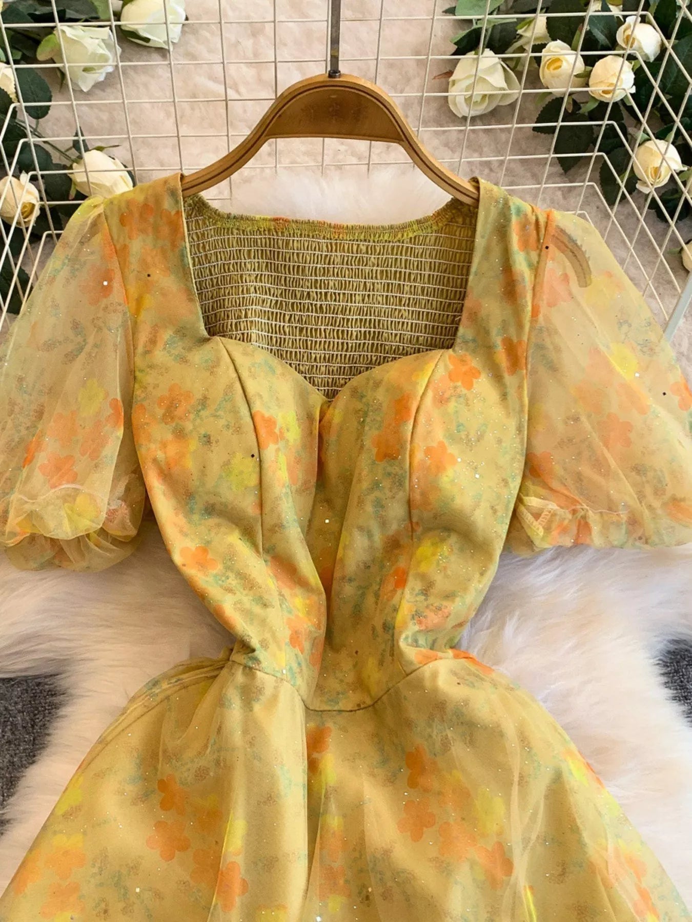 Sweetheart Neck Puff Sleeve Dress