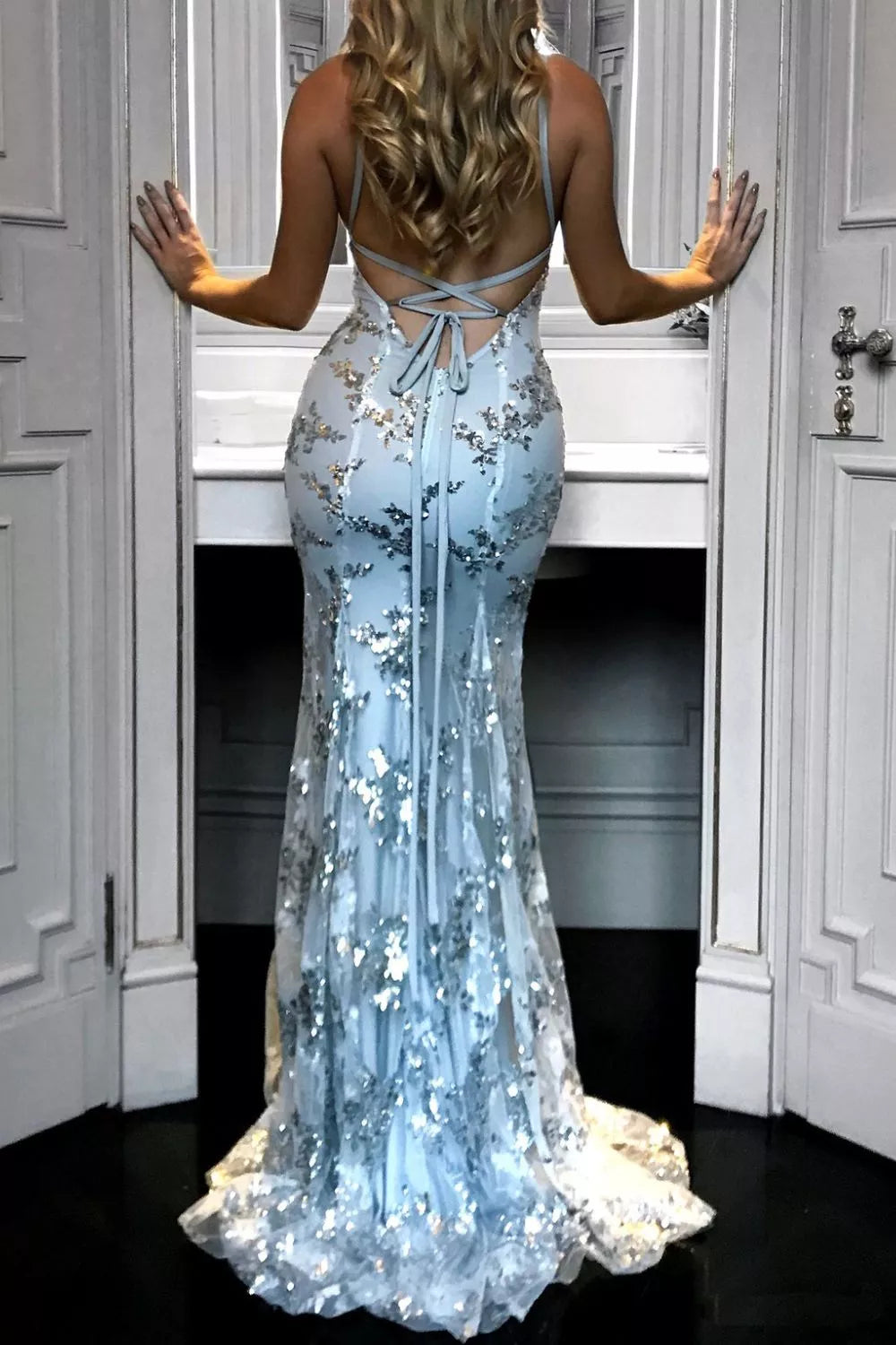 Full Size Sequin Tie Back V-Neck Maxi Dress Plus Size