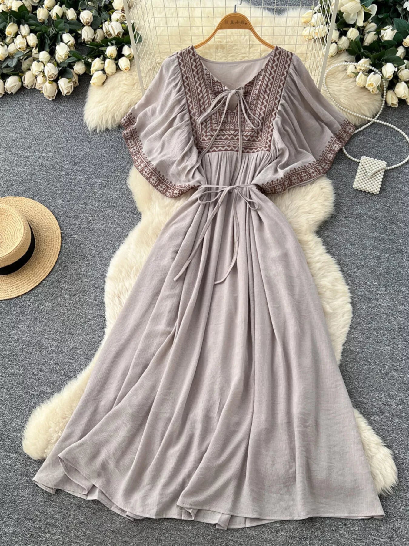 Tie Neck Short Sleeve Dress