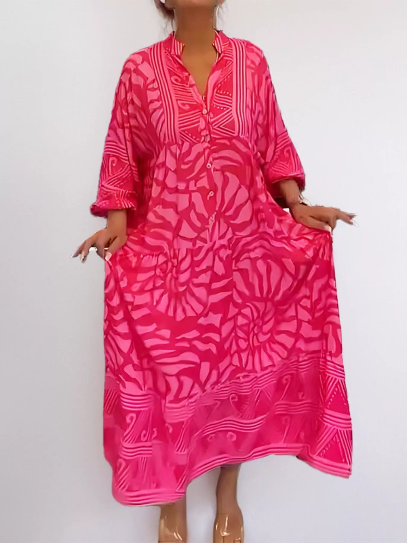 Printed Button Front Midi Dress
