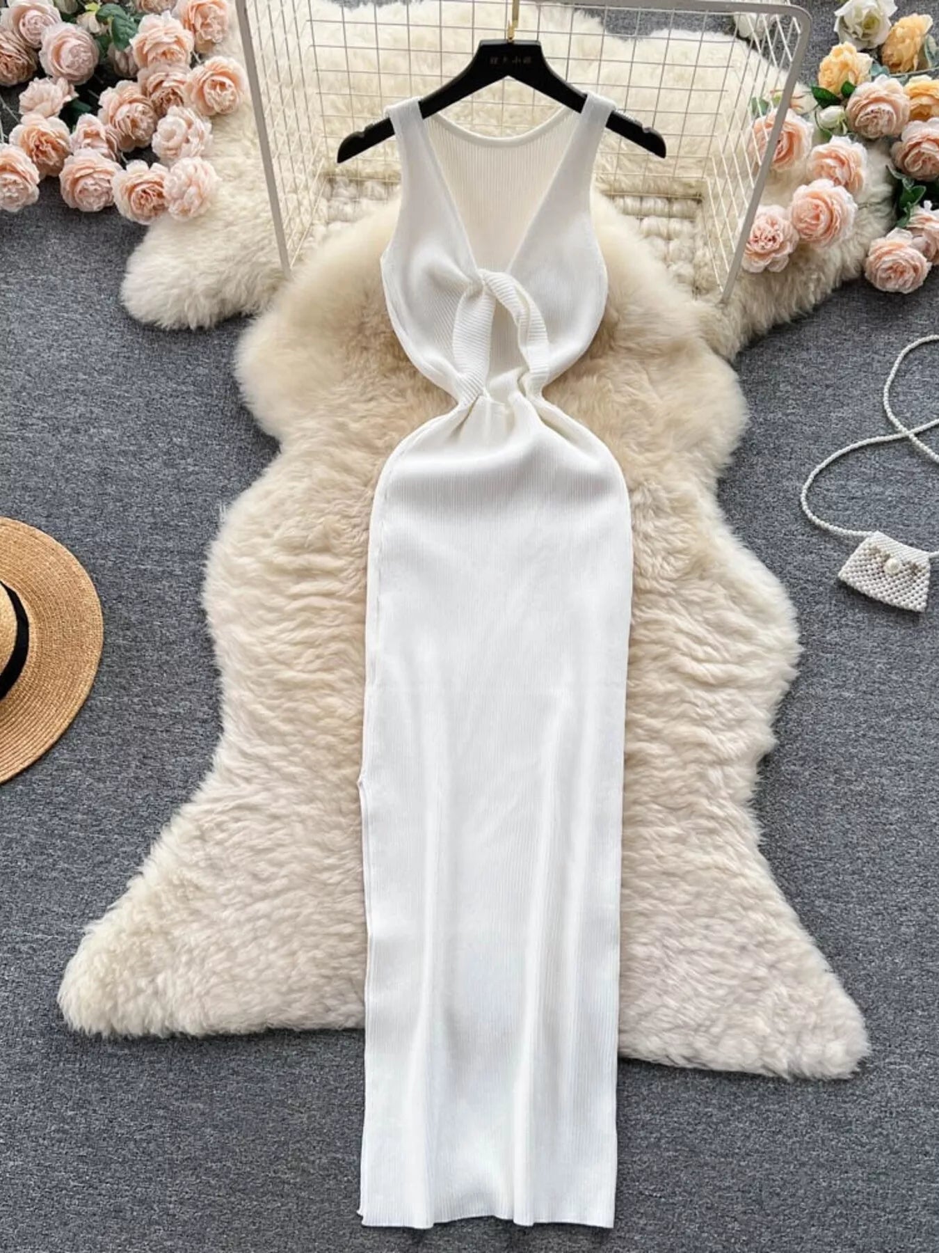 Knot Back Sleeveless Knit Bodycon Midi Dres