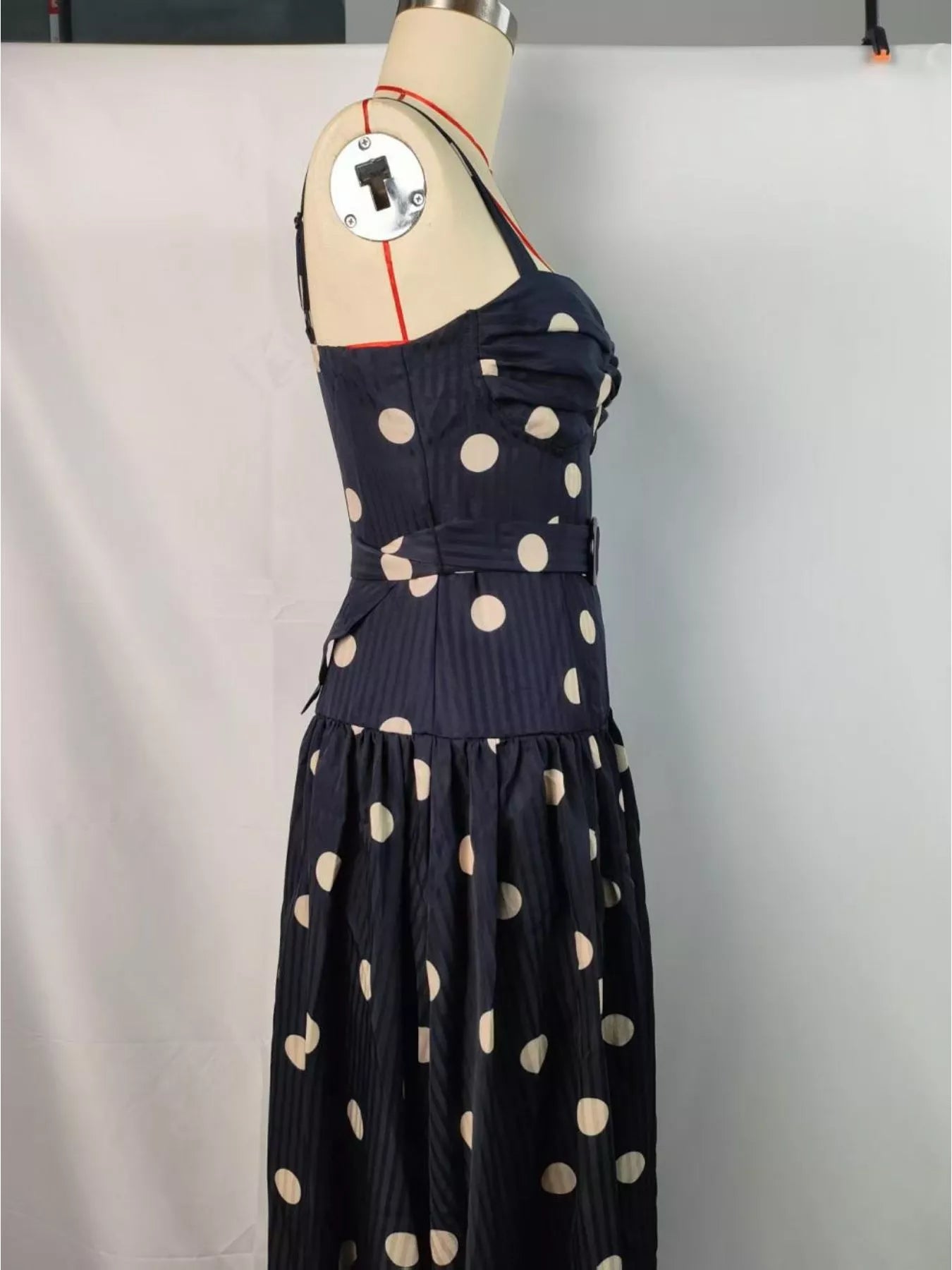 Polka Dot Sweetheart Neck Midi Dress