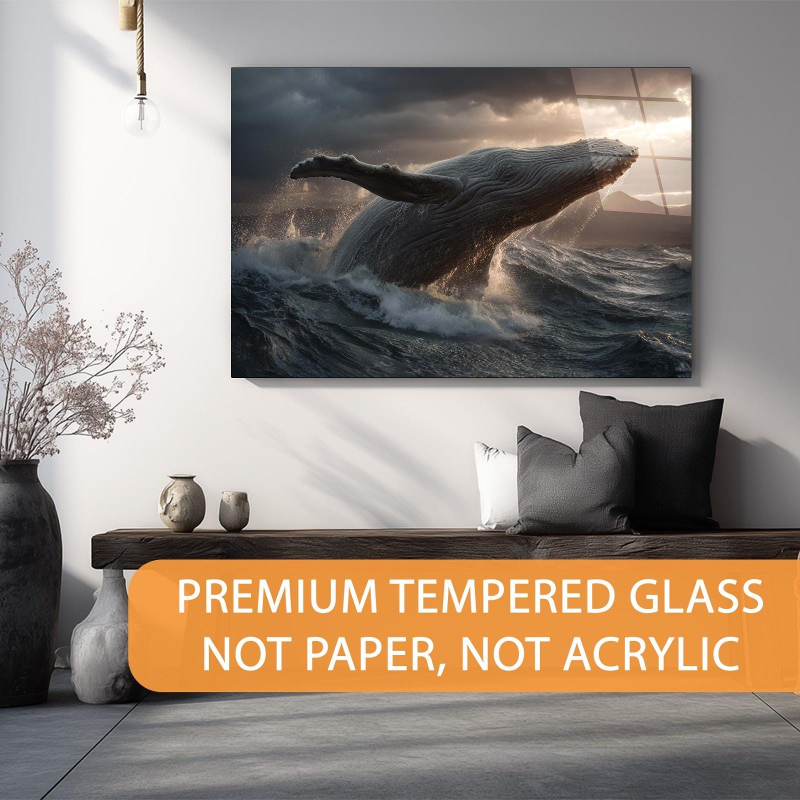 Breaching Whale Tempered Glass Wall Art | Ocean Marine Decor