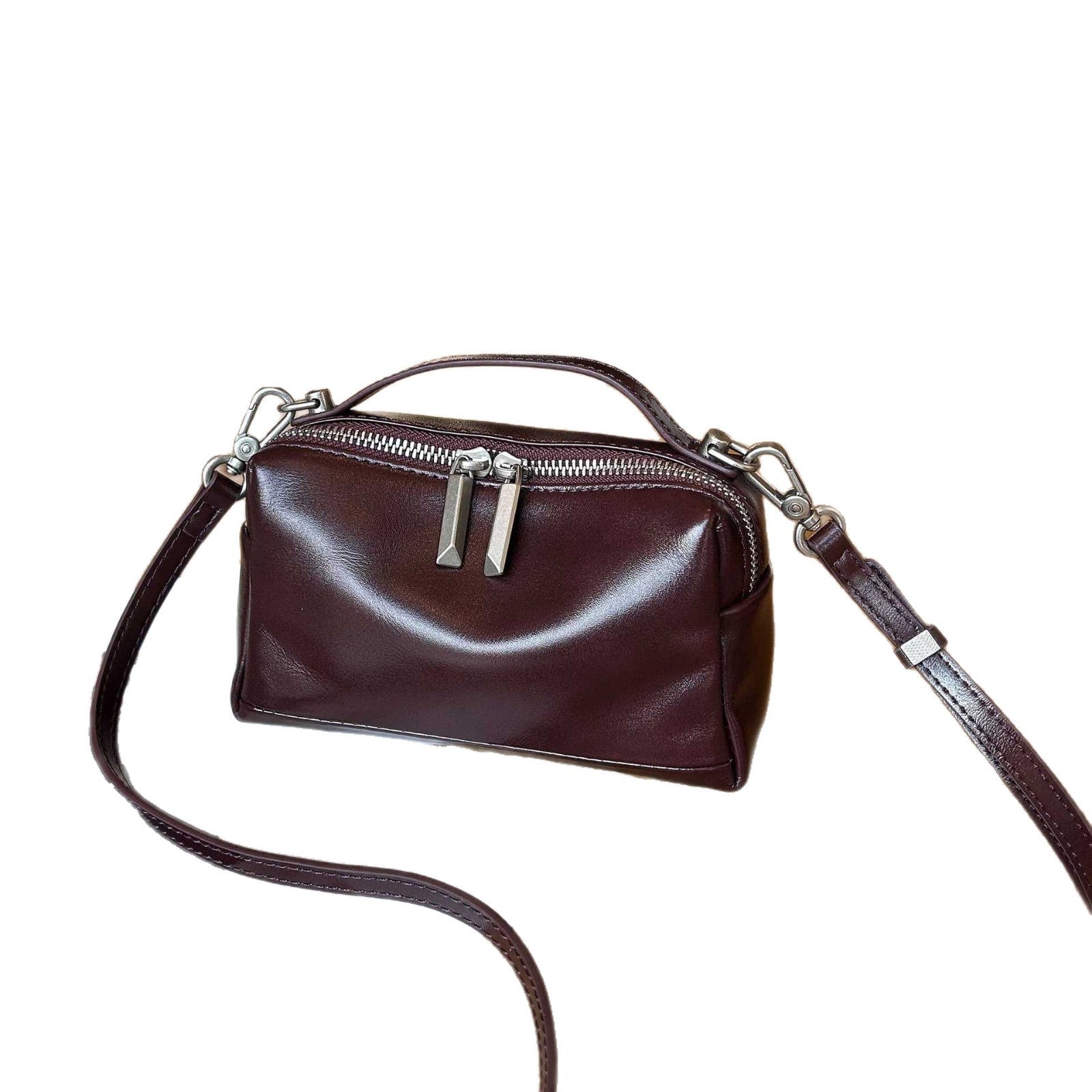 Cross-border Top-grain Vegetable-tanned Leather Small Square Crossbody Bag, Single Shoulder, Stylish And Compact Handheld Phone Bag