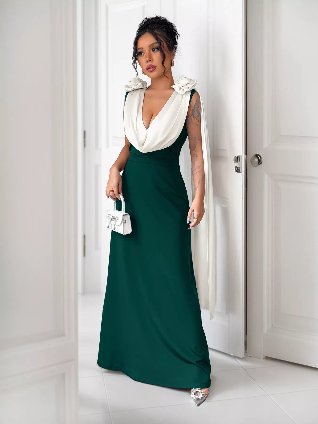 Floral Applique Two Tone Maxi Dress