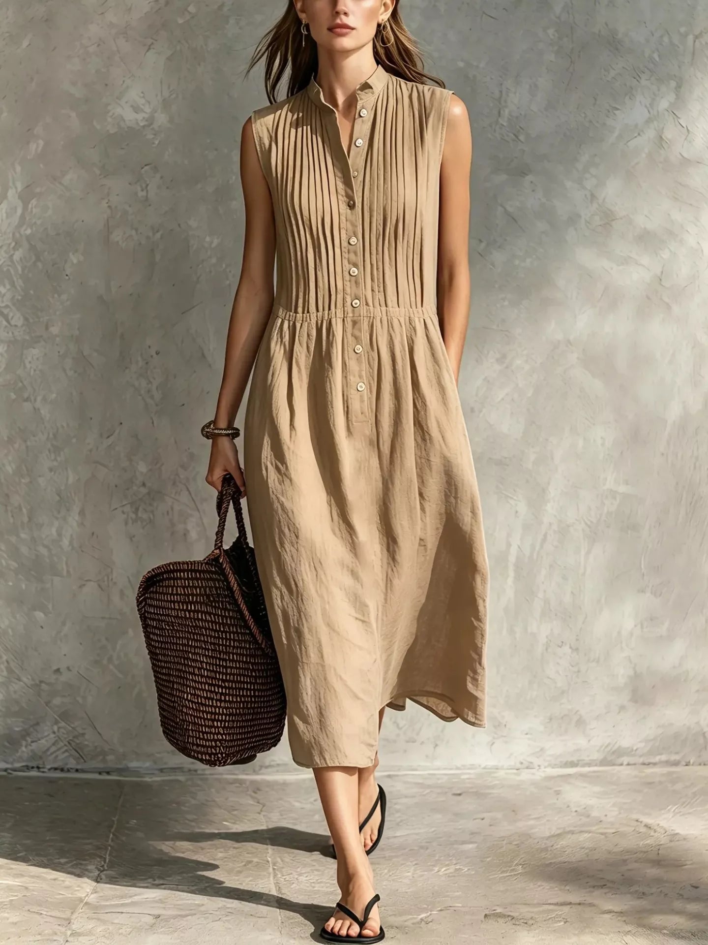 Full Size Sleeveless Button Front Midi Dress Plus Size