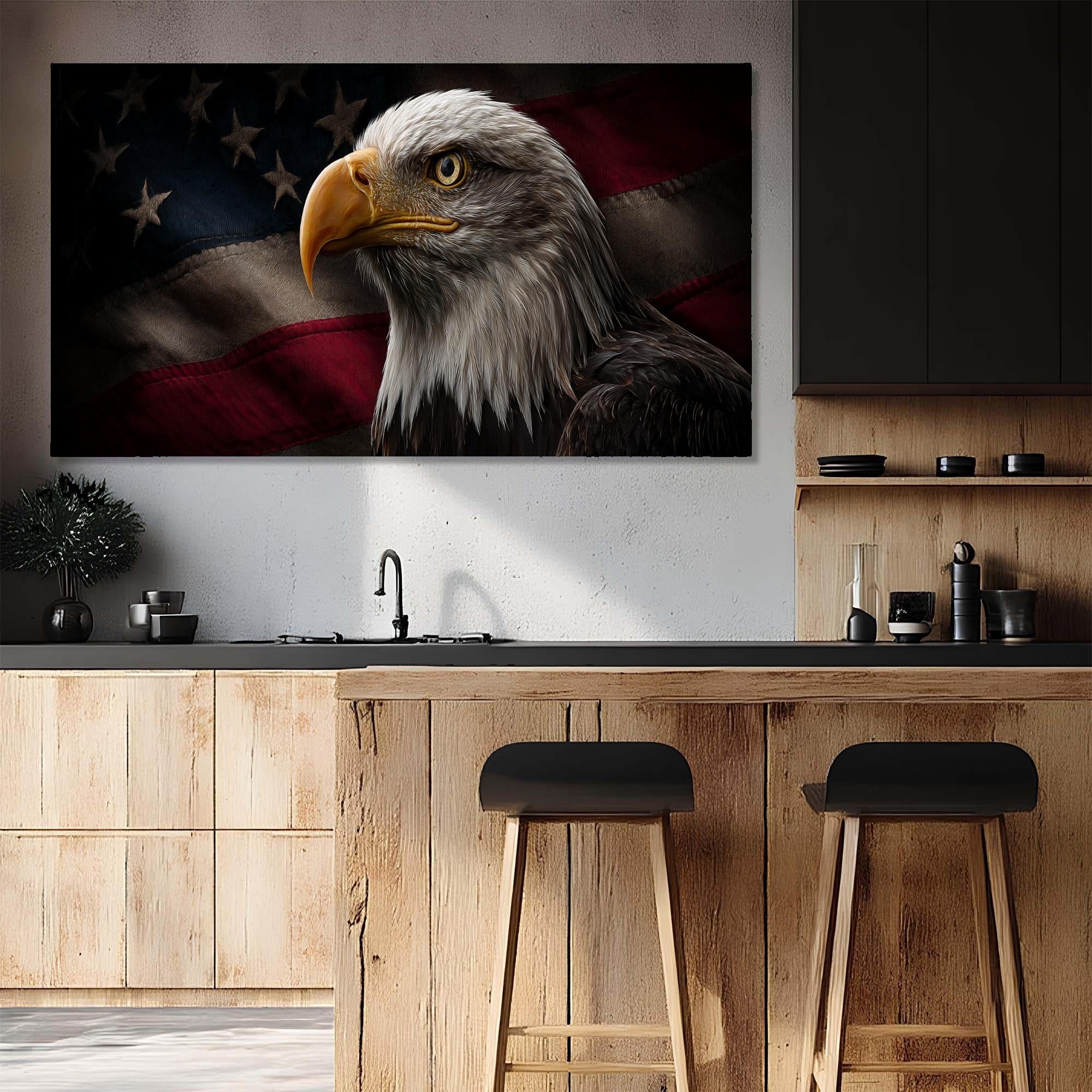 Bald Eagle Tempered Glass Art | American Flag Patriotic Decor